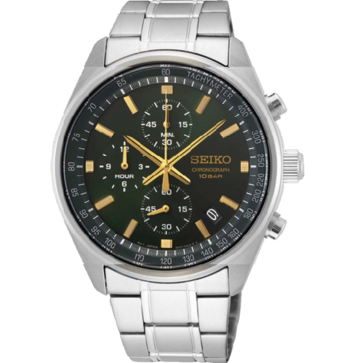 Het Seiko 8T67 kaliber is een analoge Quartz Chronograaf met datumweergave. De stopwatch meet tot maximaal 12 uur in stappen van 1/5 seconde. Het Seiko Quartz horloge is zeer accuraat. Alle Quartz horloges van Seiko worden met kwik-vrije batterijen geleverd, een milieuvriendelijke keuze passend binnen Seiko's Clean Energy Concept.