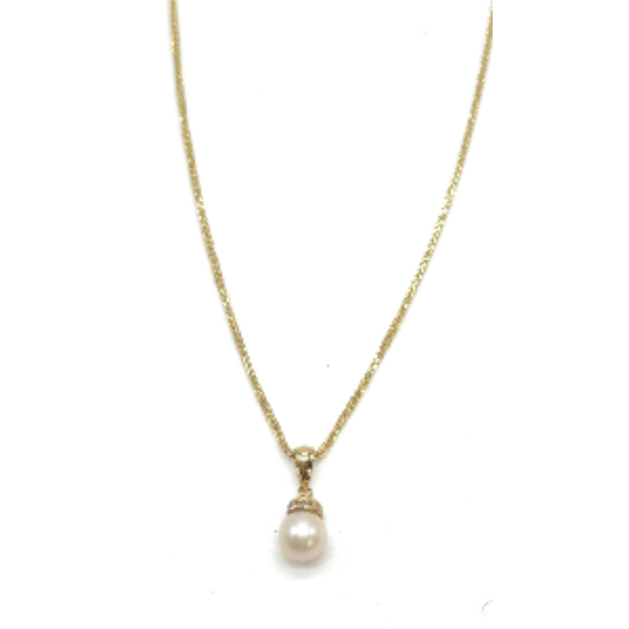 14k gouden ketting met een zoetwater parel en diamanten. 