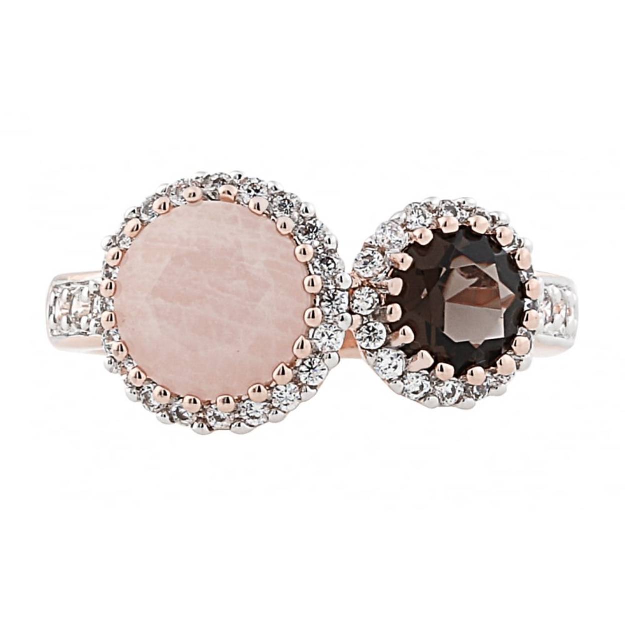 Bronzallure brons rosé verguld ring rozequartz zirkonia