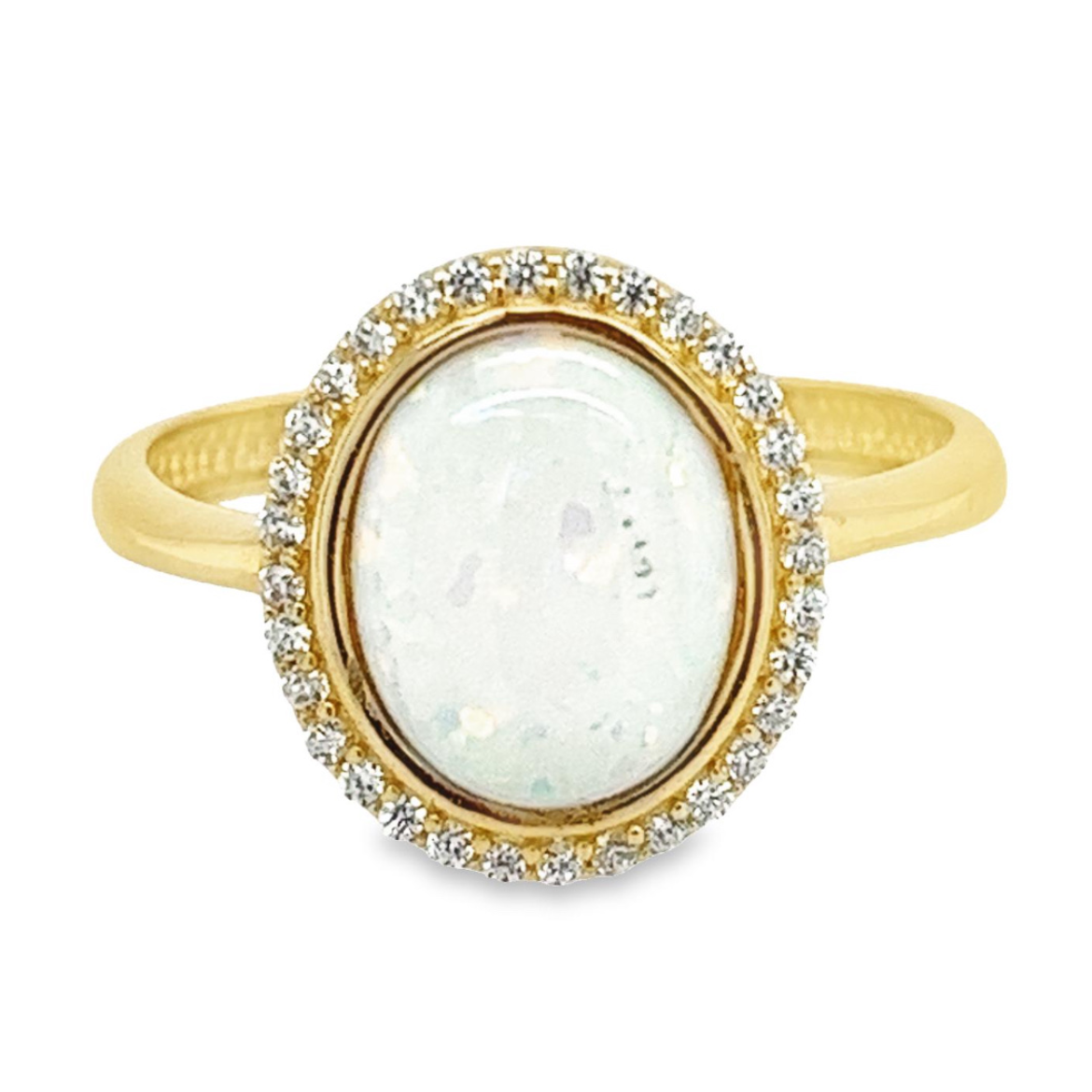 Geelgouden ring met opaliet en zirkonia stenen (zware uitvoering van voorheen GR447WRSM)