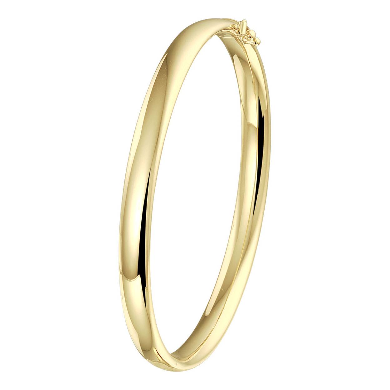 Gouden bangle

64 mm x 6 mm

Scharnier sluiting

Veiligheids-achtje