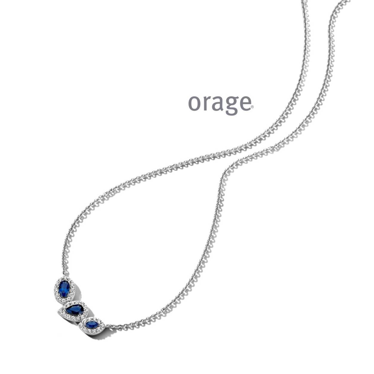 Zilveren collier (40 + 5 cm) met witte en blauwe zirkonia's van het merk Orage
Bijhorende ring en oorbellen ook verkrijgbaar van deze set.