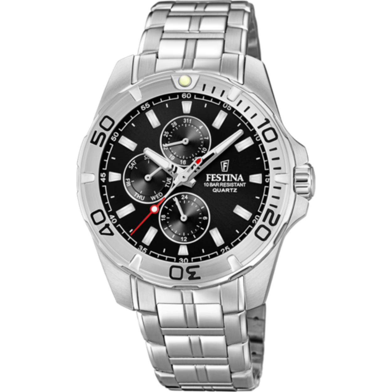 De Festina Horloge Staal Heren Zwart (modelnummer 8430622736896) heeft een zilverkleurige band en een kastgrootte van 43 mm. Dit polshorloge is anti-allergisch en voorzien van een datumfunctie. Draag het met formele of casual kleding voor een stijlvolle uitstraling. Het is het perfecte accessoire voor elke gelegenheid.