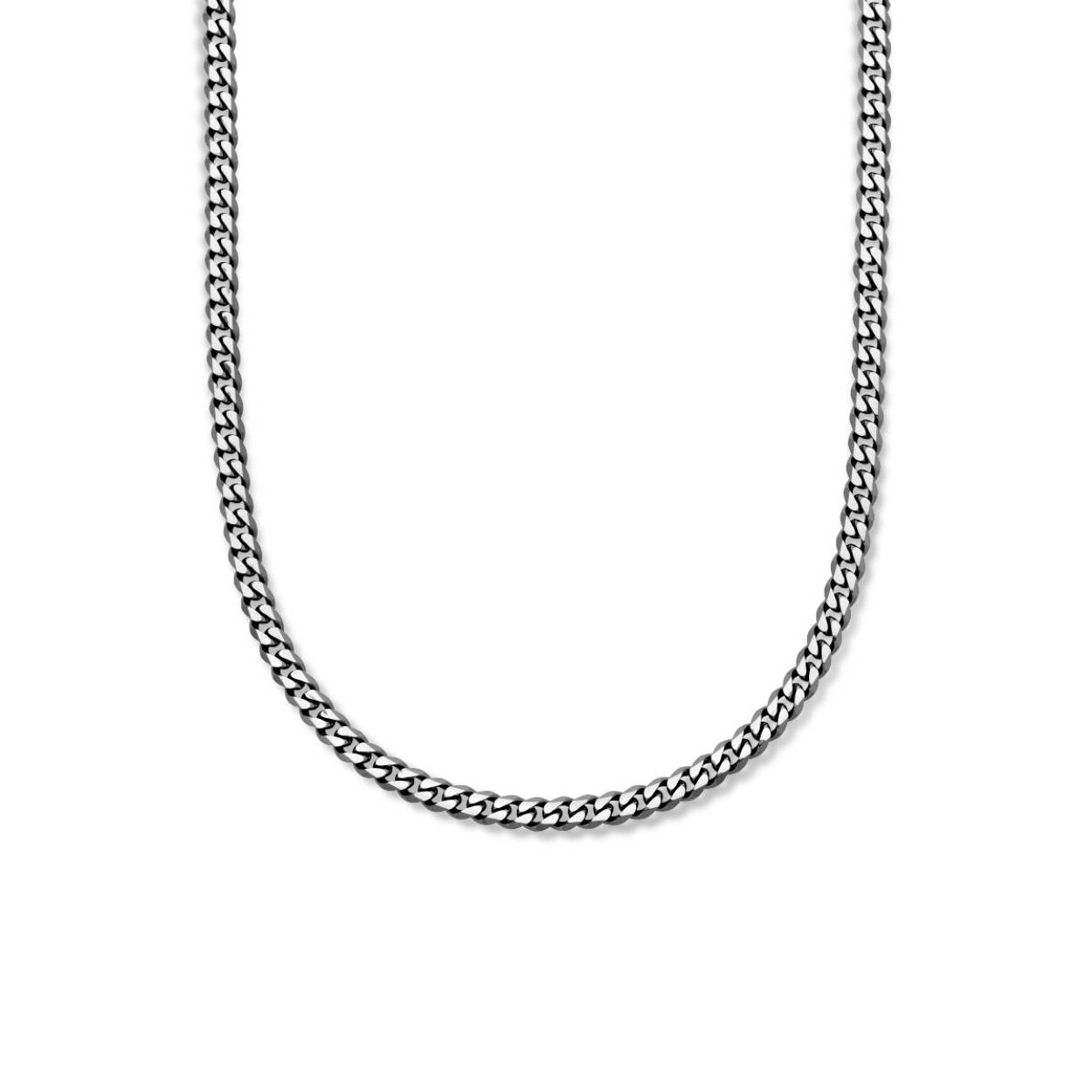 Stalen gourmette collier met een zwartkleurige ion plating. Het collier heeft een schakelbreedte van 7mm met karabijn sluiting en is 50cm lang.