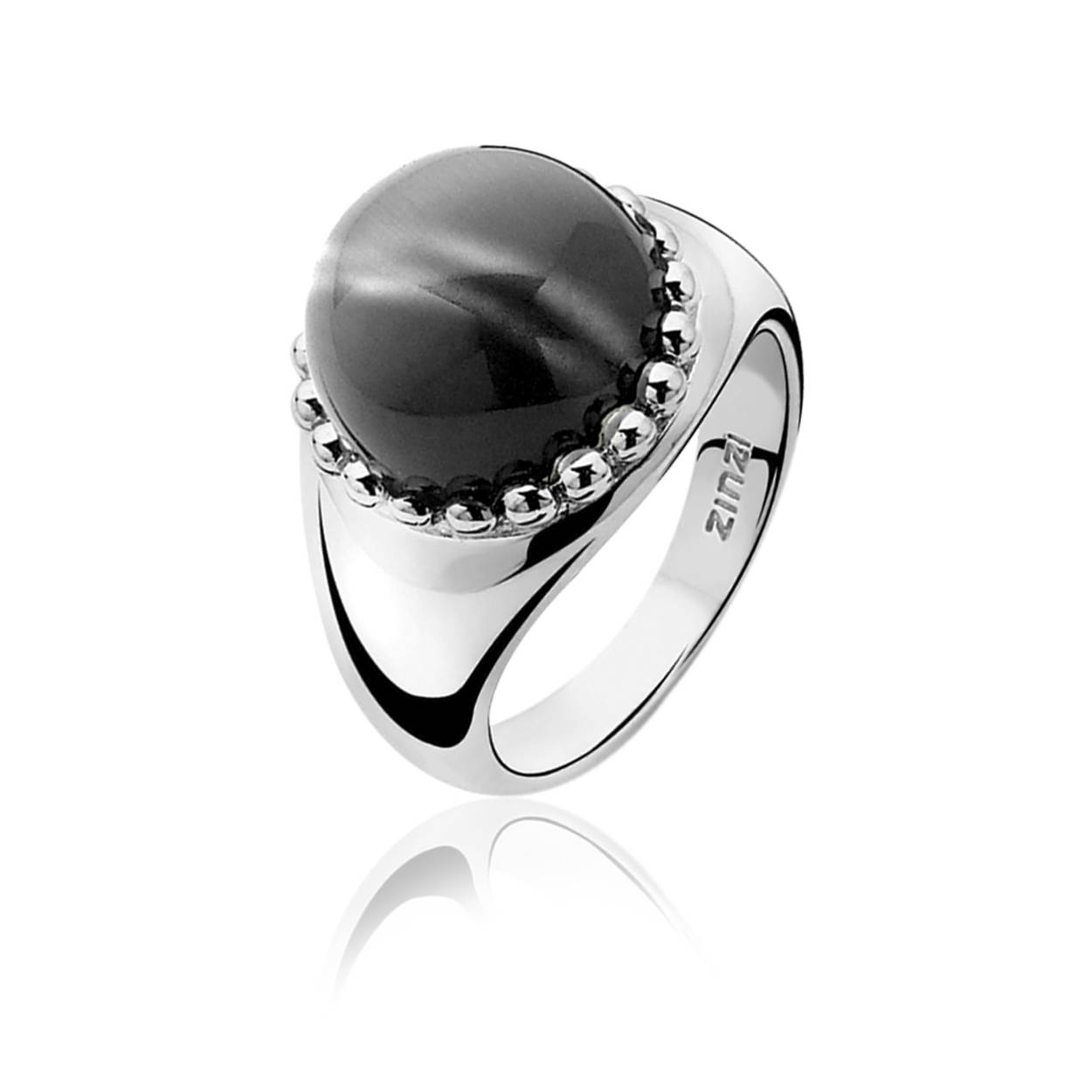 ZINZI zilveren ring met zwarte cateye. Vervaardigd van eerste gehalte zilver (925) en met extra rodiumlaag voor een langdurige glans.