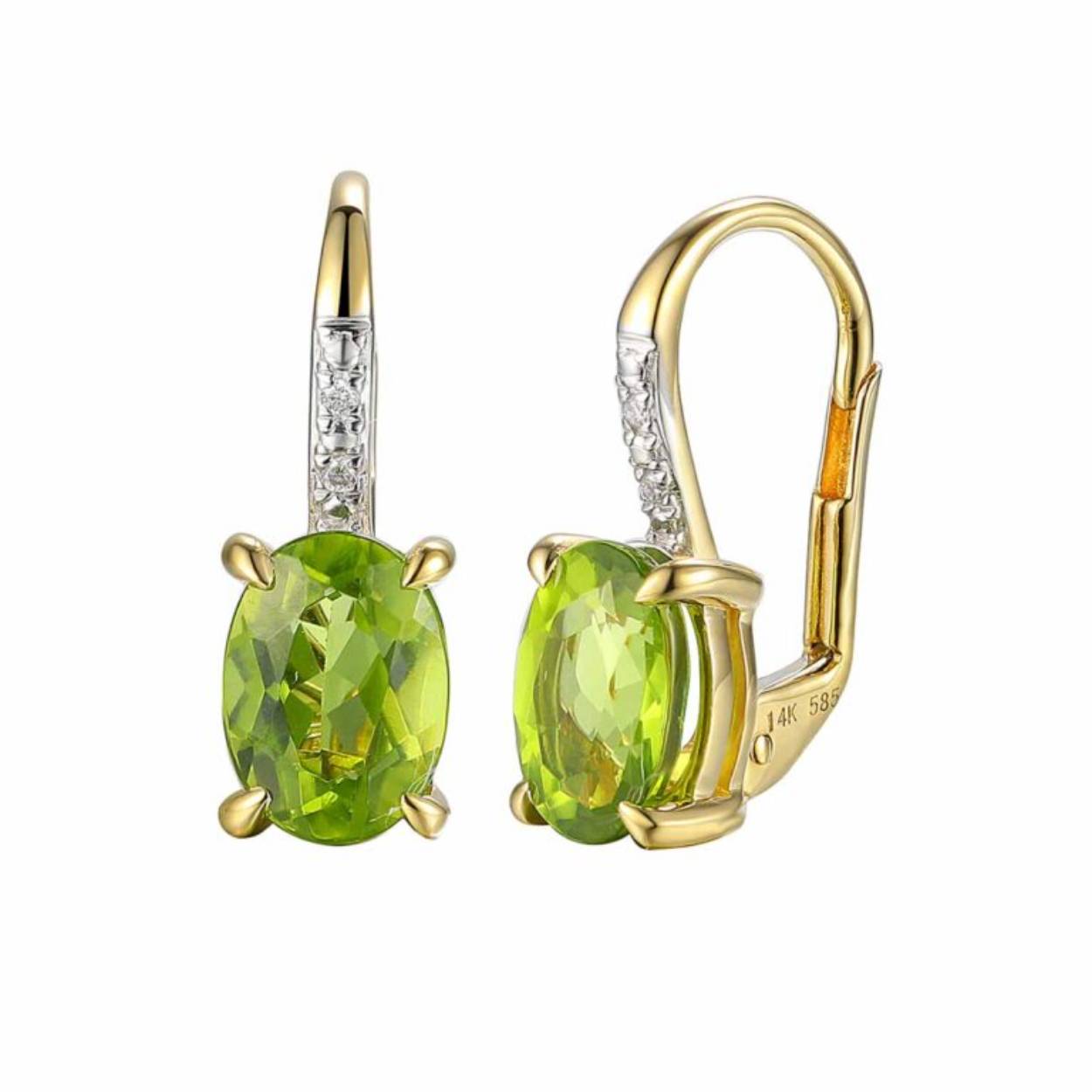 Oorbellen Ovale Peridoot en Diamant
