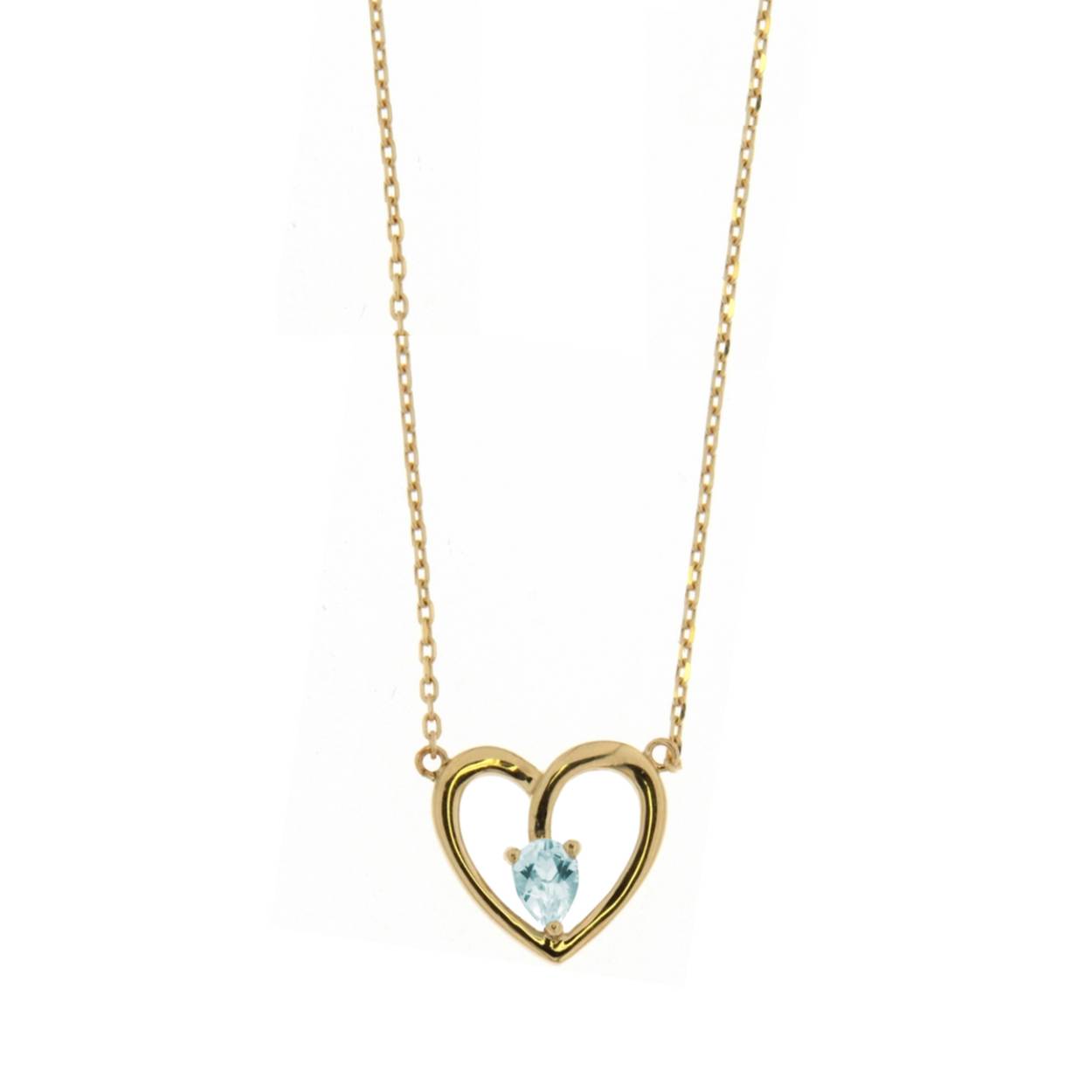 Naiomy geel gouden hanger hartje met ketting 18KT met blauwe topaas