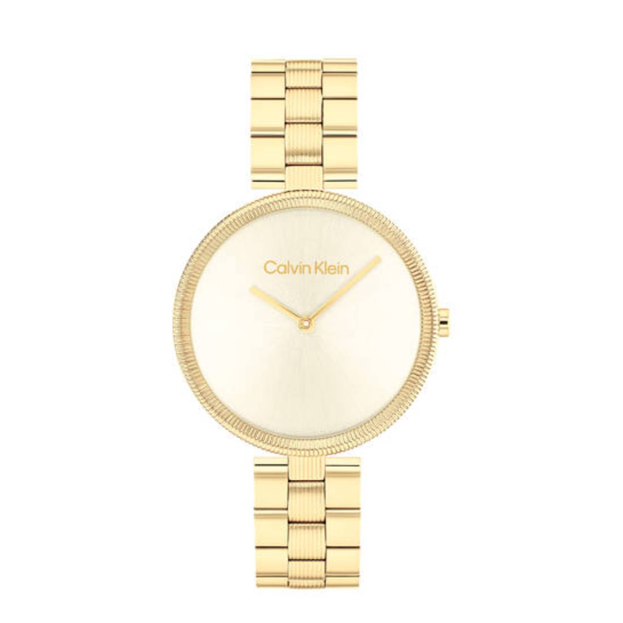 Dit Calvin Klein horloge behoort tot de Gleam collectie.
Referentienummer: 25100014

Dit Calvin Klein horloge heeft een stalen kast en band. Het horloge is geschikt voor iedere gelegenheid door zijn minimalistische uitstraling. Het horloge heeft een gevlochten look op de bezel. De goudkleurige wijzerplaat wordt afgeschermd door mineraalglas. Het horloge is waterbestendig tot 3atm.