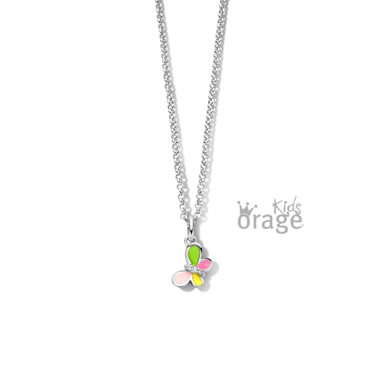 Zilveren ketting (36 cm) met multi-color vlinder van het merk Orage kids 
Bijhorende oorbellen ook verkrijgbaar
