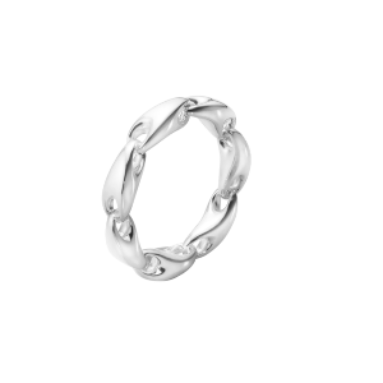 Presenting a reinterpretation of the traditional chain design, Jacqueline Rabun created this contemporary ring as a piece that celebrates individuality. Here, a series of organically shaped sterling silver links give the impression of fluid movement while the ring remains rigid.