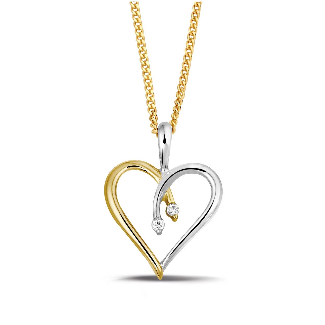 14 karaats geel- witgouden hanger hart met diamant 0.06 crt.