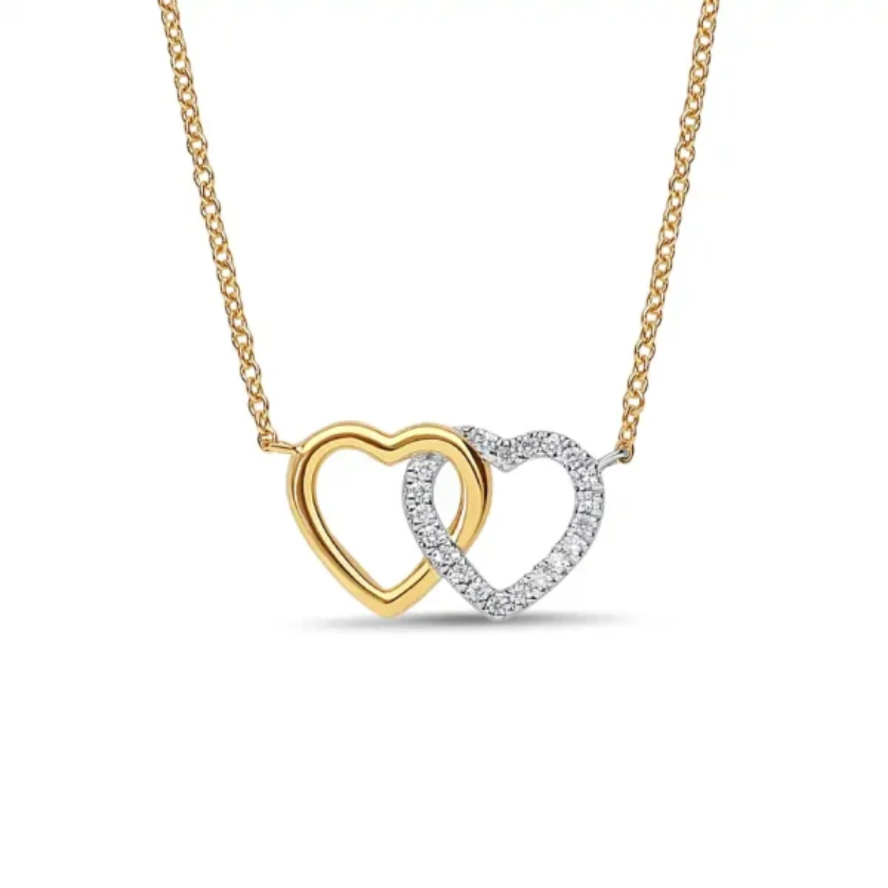14k geelgouden collier met hartjes, 20-0.06 Ct. H/Si