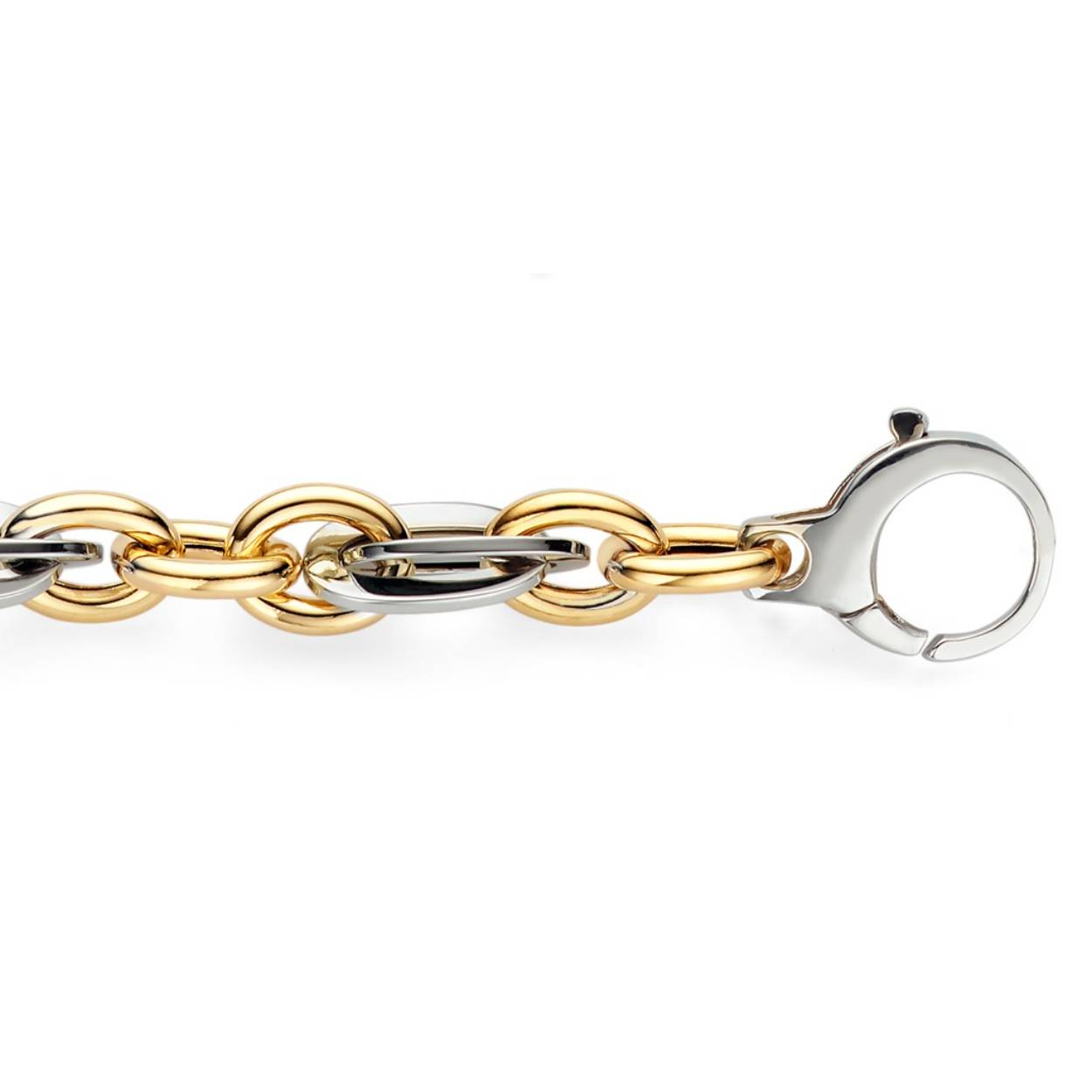 Bicolor gouden armband (goud/zilverkleurig) in 18 kt.
Lengte: 20 cm
Breedte: 8 mm
De prijs kan variëren naargelang de goudprijs