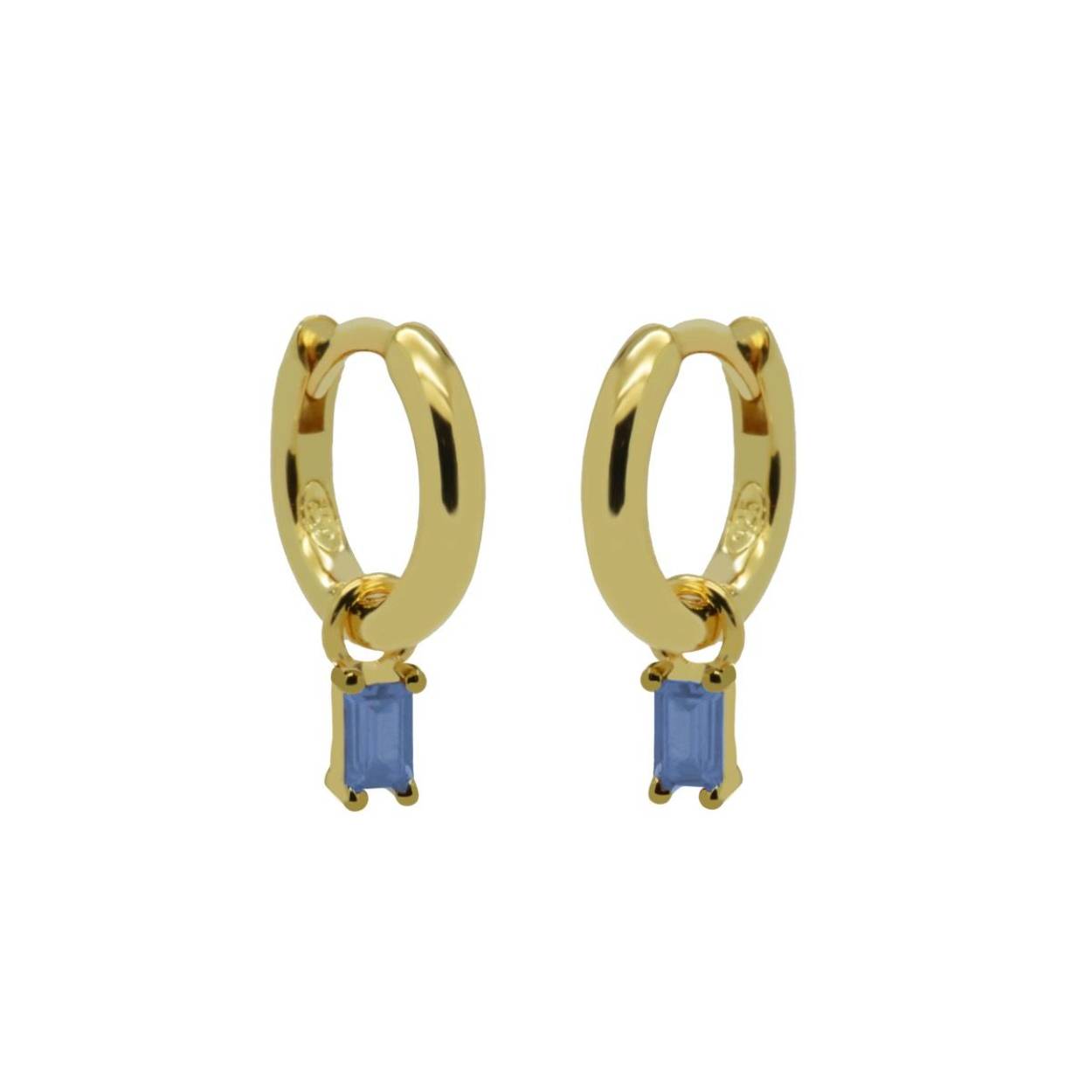 Hinged Hoops Zirconia Blue Square Baguette Goldplated
