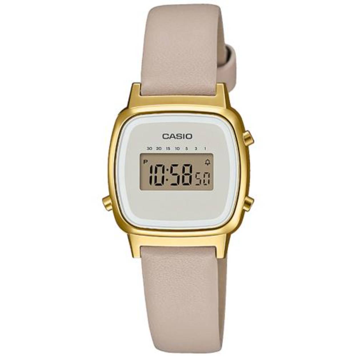 De LA670WEFL-9EF Vintage Mini is een chique, digitaal horloge van het merk Casio. De kast is gemaakt van kunststof en de armband is gemaakt van hoogwaardig leder wat zorgt voor het ultieme draagcomfort. Het horloge is voorzien van verschillende handige functies zoals een stopwatch en een dagalarm. Ook is het horloge spatwaterdicht en heeft het een batterij welke het horloge ca. 2 jaar van stroom kan voorzien. Een fijn horloge van Casio.