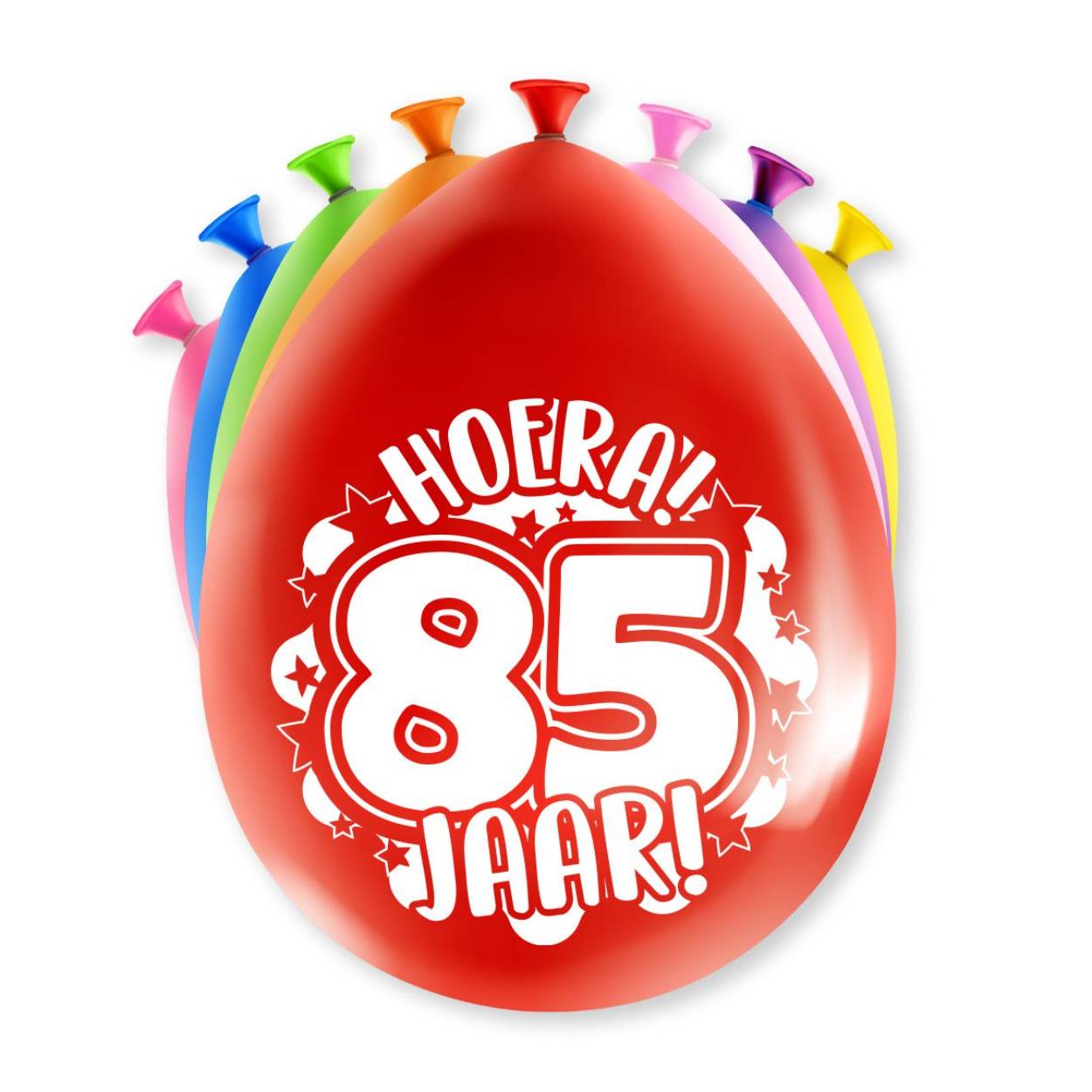 Een feestje kan niet zonder ballonnen en als u party ballonnen met 85 jaar koopt dan krijgt u deze in maar liefst 8 verschillende kleuren! De ballonnen zijn gemaakt van latex en zijn ongeveer 30 bij 30 centimeter groot. 
