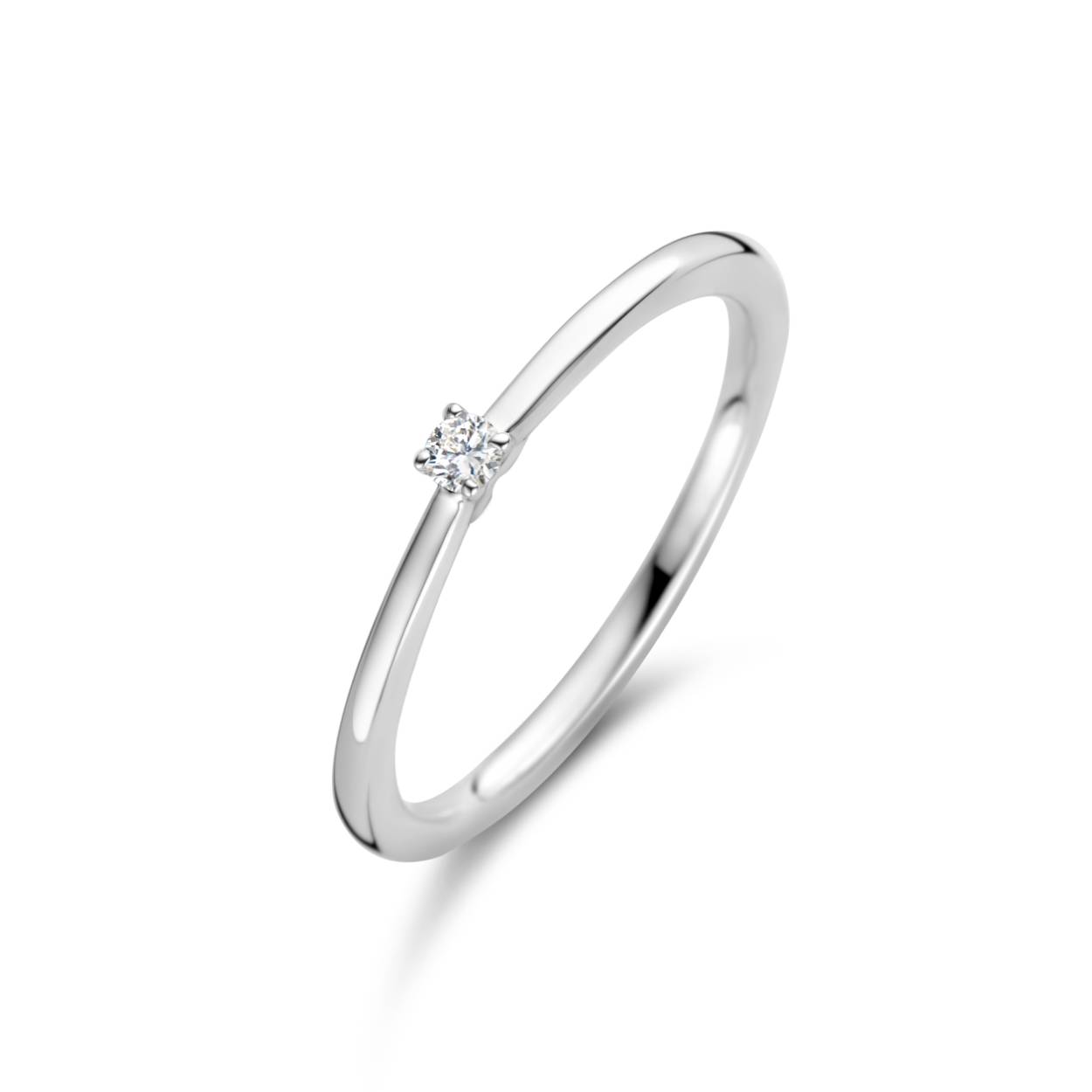 14 karaats witgouden ring met diamant maat 17½ en verkrijgbaar in diverse andere maten.
Ook verkrijgbaar in het geelgoud.