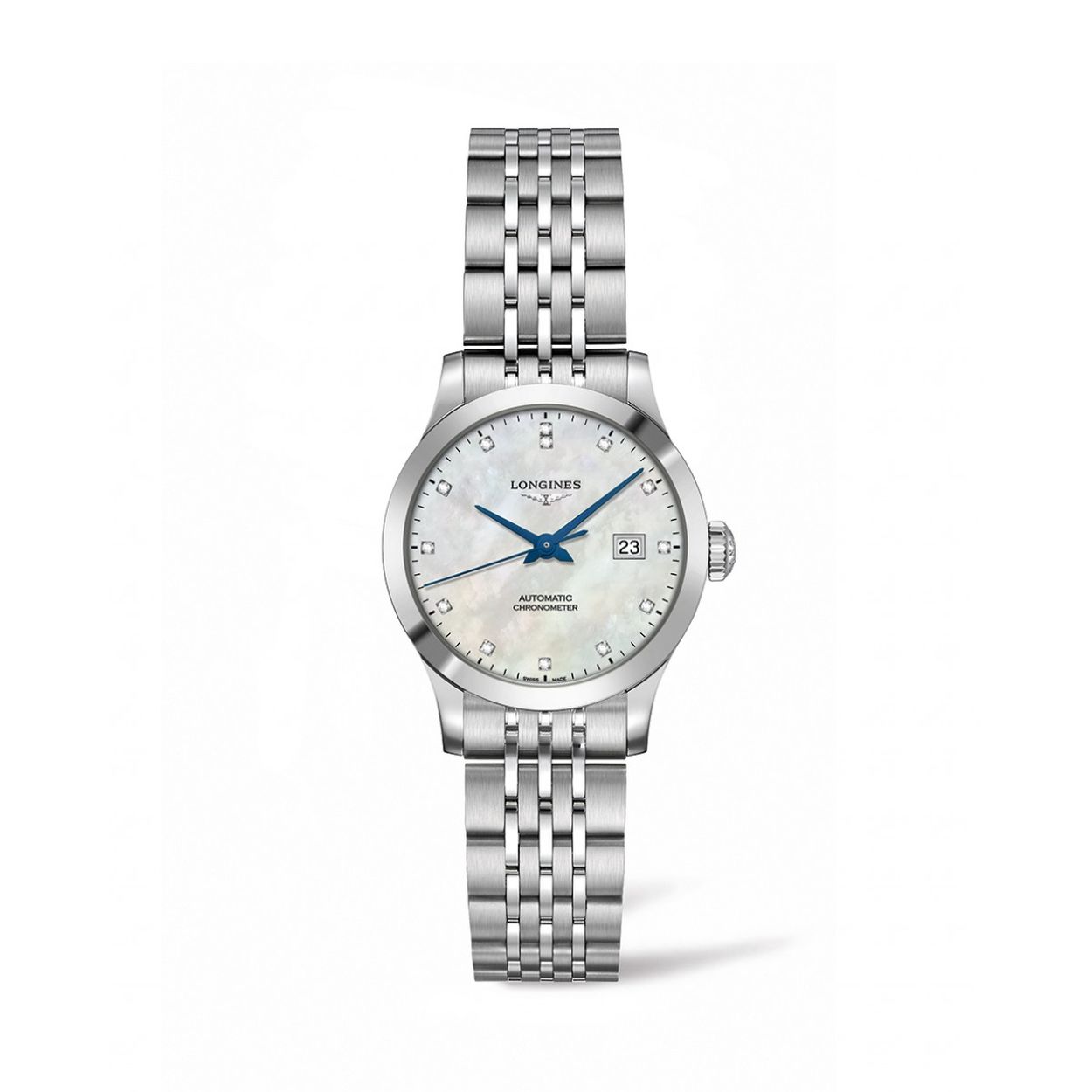 Dit Longines Record horloge L23214876 is voorzien van een stijlvolle parelmoer wijzerplaat, een automatisch uurwerk en een robuuste roestvrijstalen band. Het horloge is waterbestendig en heeft een datumaanduiding. Draag dit horloge als een statement piece bij formele gelegenheden of als een dagelijkse accessoire. Het perfecte horloge voor de moderne man met een gevoel voor stijl.