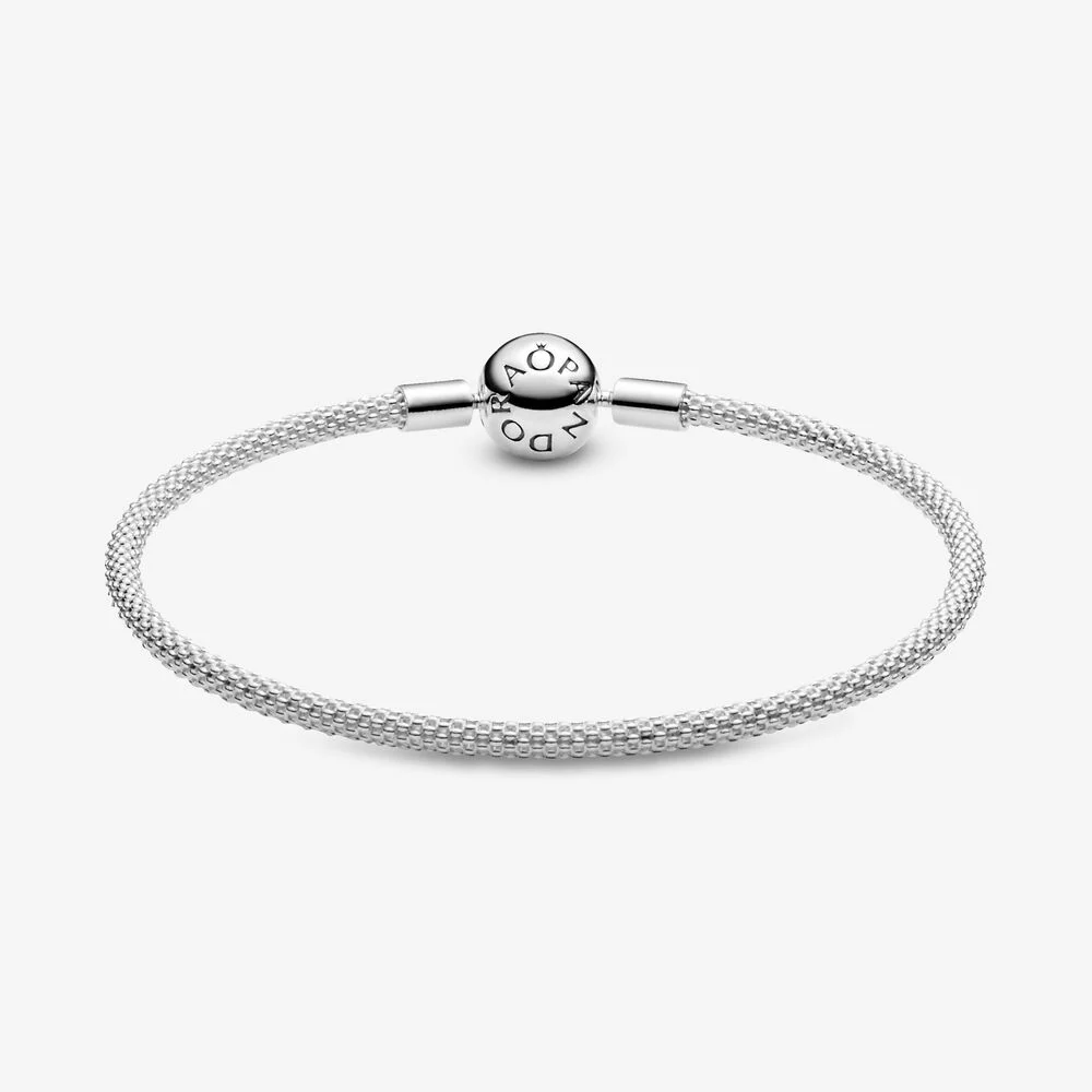 Pandora - Zilveren Mesh armband met bol sluiting - 596543-21