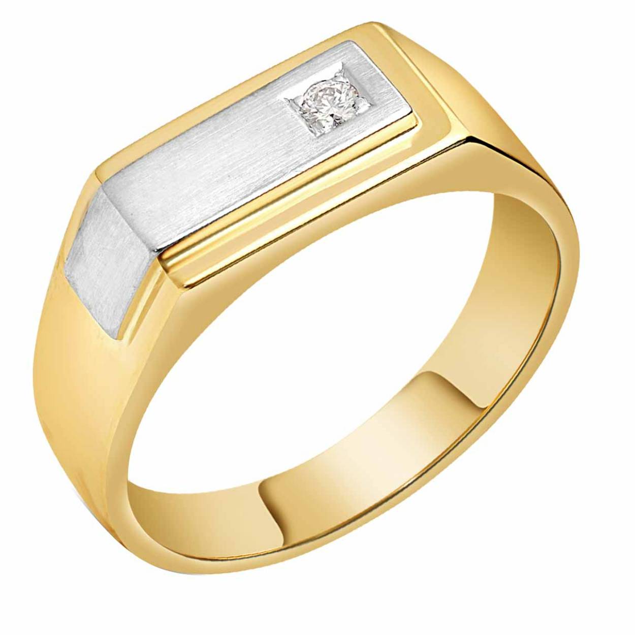14kt. Bicolor gouden herenring 1x = 0.04ct H/Si