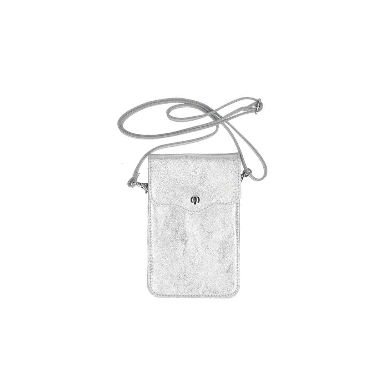 Telefoontasje met twee vakken. Het tasje wordt gesloten met een lichte magneet sluiting.
Schouderriem is afneembaar waardoor u ook een lange modische schouder riem eraan kunt zetten.

Afmetingen:
Hoogte 20cm x breed 12cm x 1 cm diep