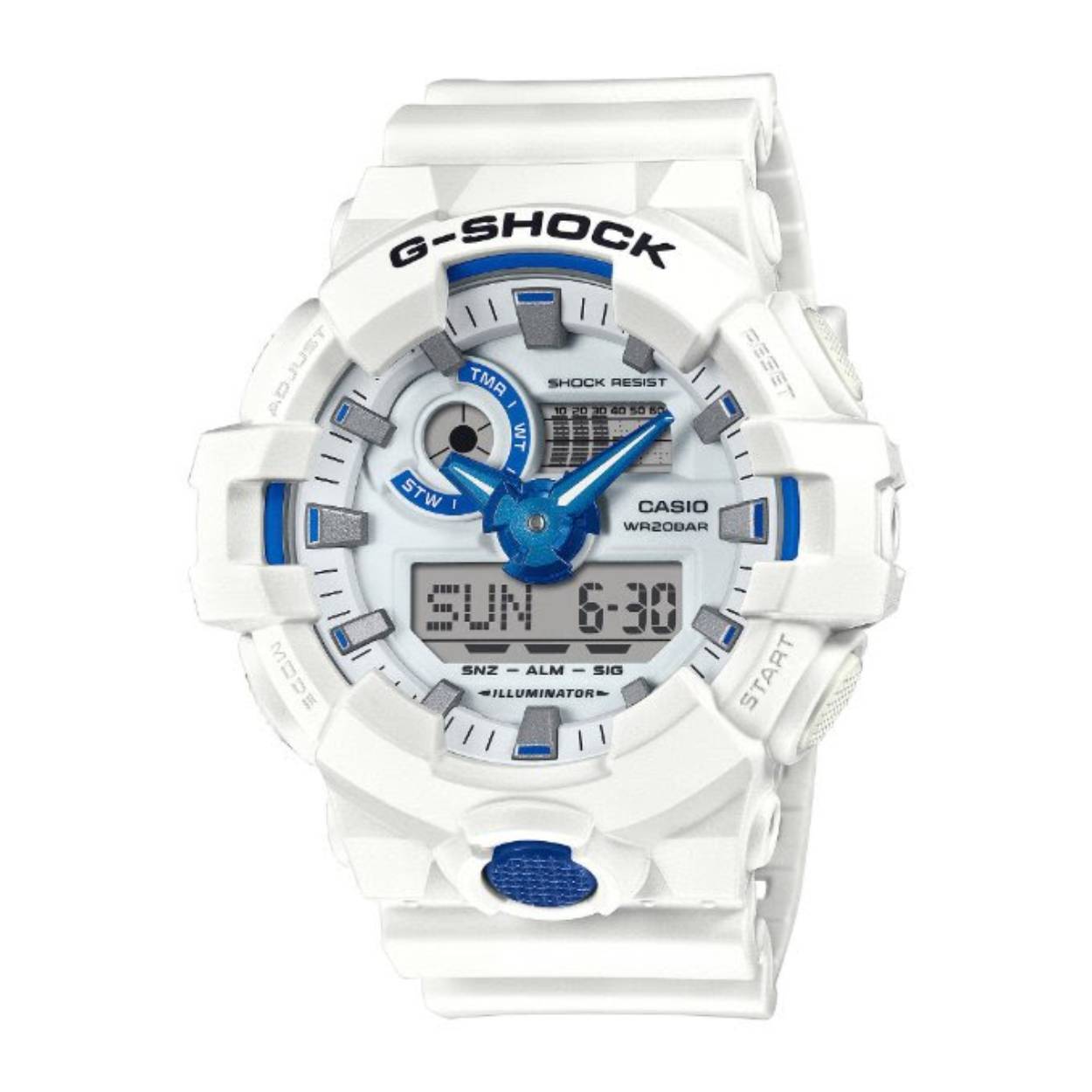 Casio G-Shock wit met blauwe accenten