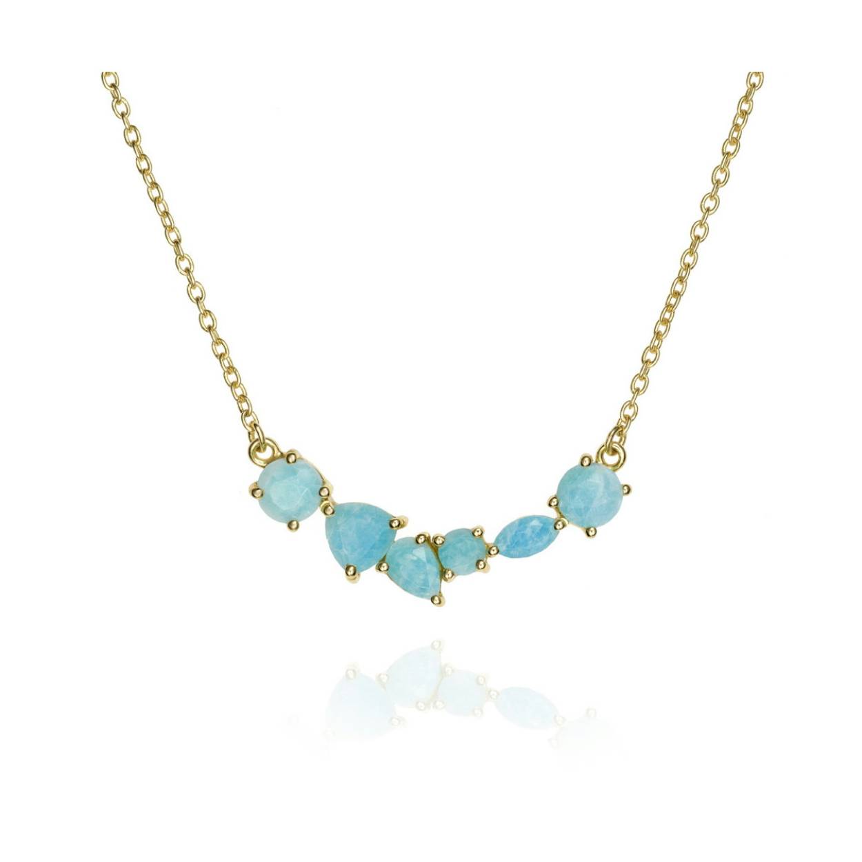 Jorge Revilla collier zilver 18 krt. goldplated met edelstenen 'Bella' 40-45 cm 
O.a. met de edelsteen amazoniet