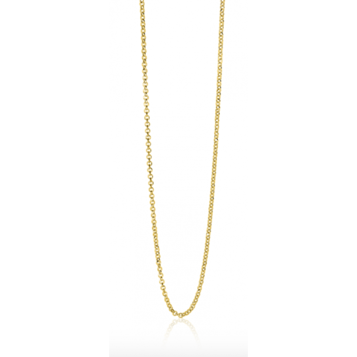 ZINZI zilveren jasseron ketting 42cm (0,3mm breed) in geel verguld. Ideaal om je hanger aan te hangen. Kies zelf de lengte die bij je past: keuze uit 42cm, 45cm, 60cm, 70cm, 80cm en 90cm. Iedere ketting heeft een extra verlengstukje van 3 cm, zodat ook hiermee de lengte iets te variëren is. De verschillende lengte-kettingen zijn gemakkelijk met elkaar te combineren om je hals. Met herkenbaar Zinzi hartje bij de sluiting. Vervaardigd van eerste gehalte zilver (925) en extra geel verguld.