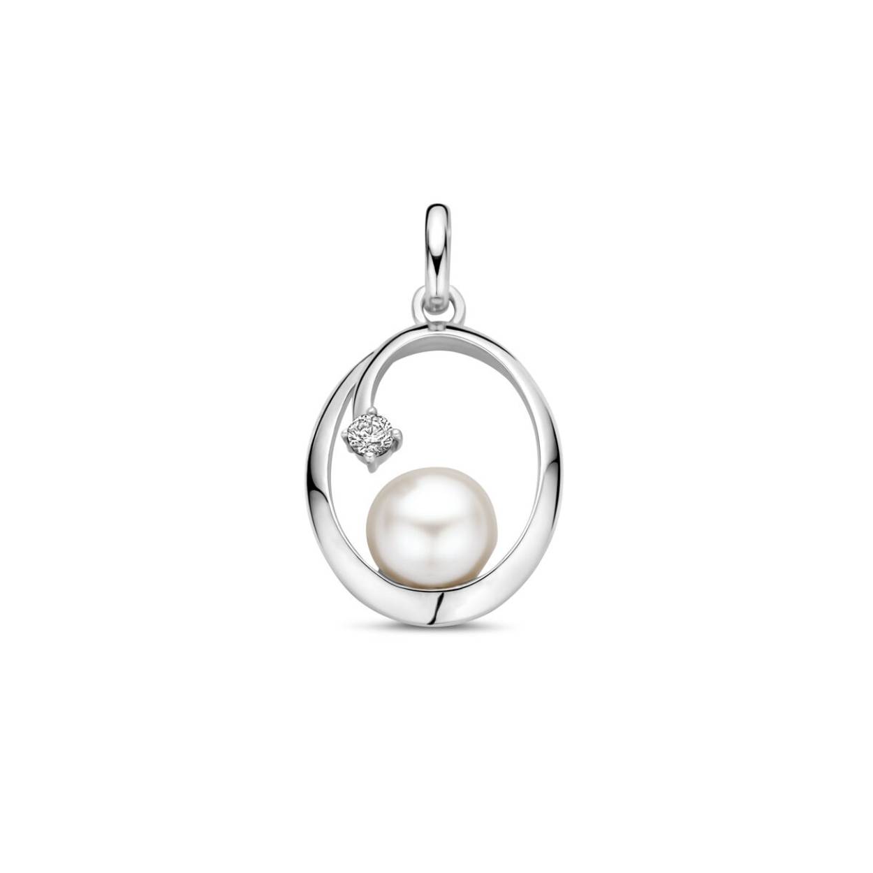 hanger ovaal parel en zirkonia 21 mm
