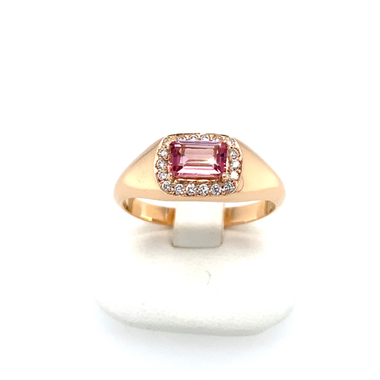 Rosé gouden romance ring model Amalfi met rosé tourmalijn en diamant 18 stuks totaal 0.14ct si/tw