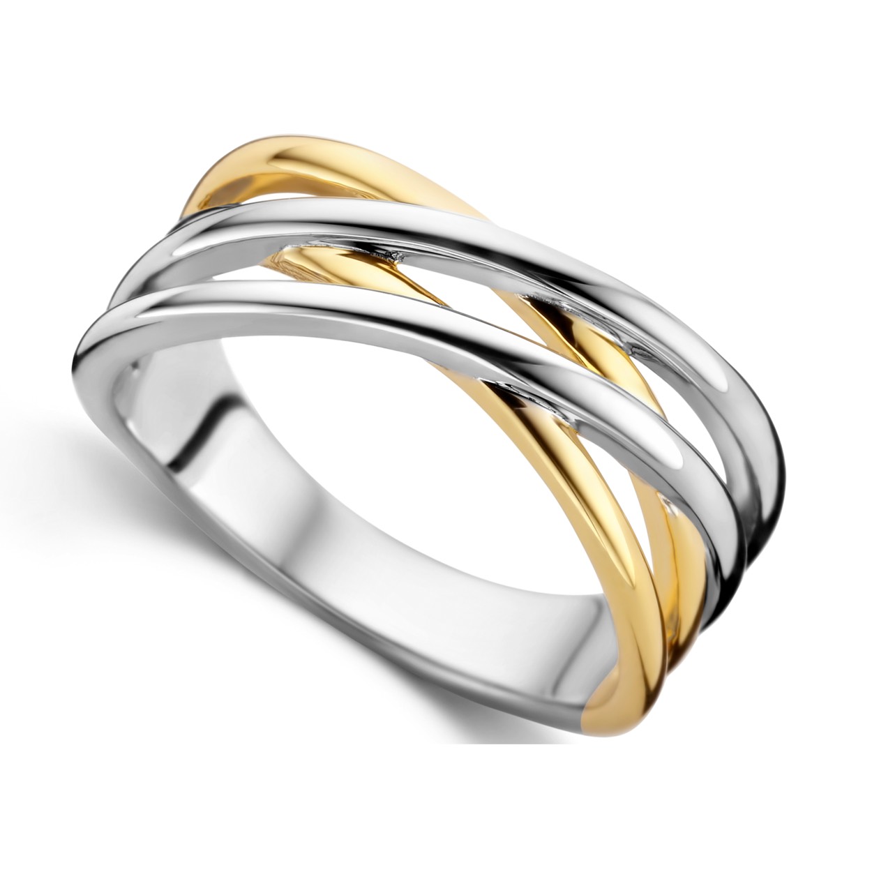 Bicolor (goud/zilverkleurige) ring met zirkonium steentjes van Silver Rose
Maat 54 (ook verkrijgbaar in andere maten, vraag ernaar)