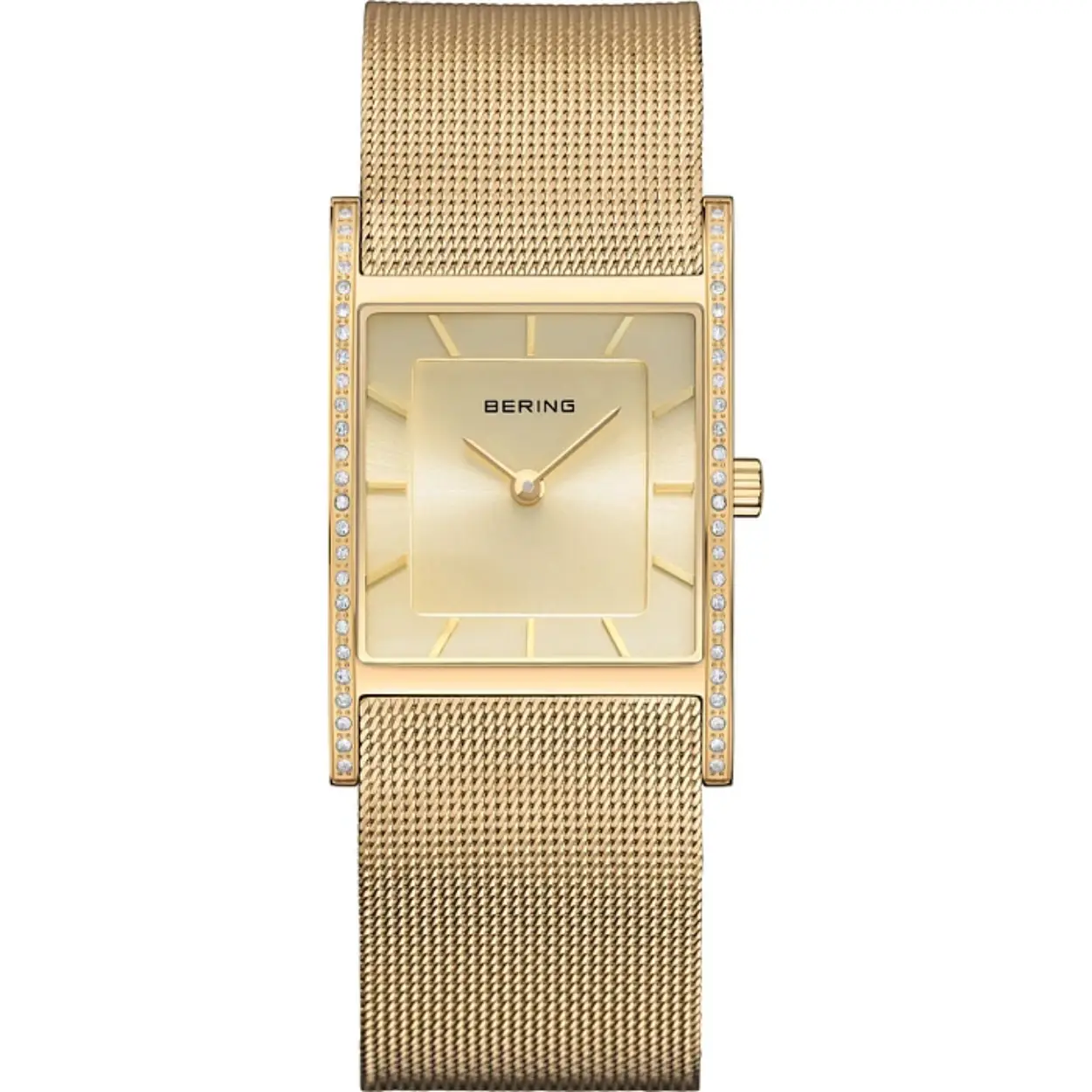 Op zoek naar een stijlvol horloge dat zowel klassiek als modern is? Dan is de BERING CLASSIC 10426-333-S het perfecte horloge voor jou. Dit prachtige horloge heeft een analoge tijdaanduiding en een quartz uurwerk, waardoor het nauwkeurig de tijd bijhoudt.

Met een diameter van 38 mm en een hoogte van 7 mm heeft dit horloge een elegant en subtiel design. De rechthoekige behuizing is goudkleurig en gemaakt van roestvrij staal, wat zorgt voor een luxe uitstraling. De wijzerplaat is ook goudkleurig en het glas is gemaakt van saffier, waardoor het horloge goed beschermd is tegen krassen en beschadigingen.

De goudkleurige band van de BERING CLASSIC 10426-333-S is gemaakt van roestvrij staal en heeft een druksluiting, waardoor het horloge gemakkelijk om en af te doen is. 