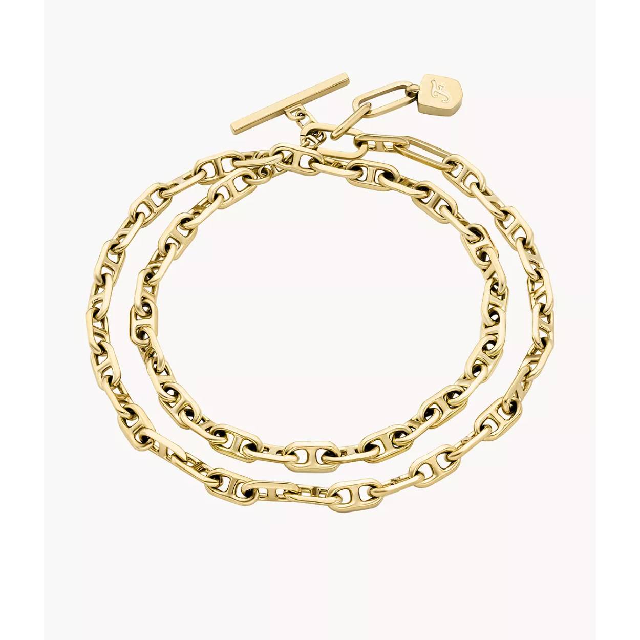Our Fossil Heritage jewellery collection celebrates bold and fantastic design. This gold-tone bracelet with a lobster clasp features stunning crystals and our signature D-link design and can be worn solo as an everyday piece, or layered with your favourite watch and bracelets.
