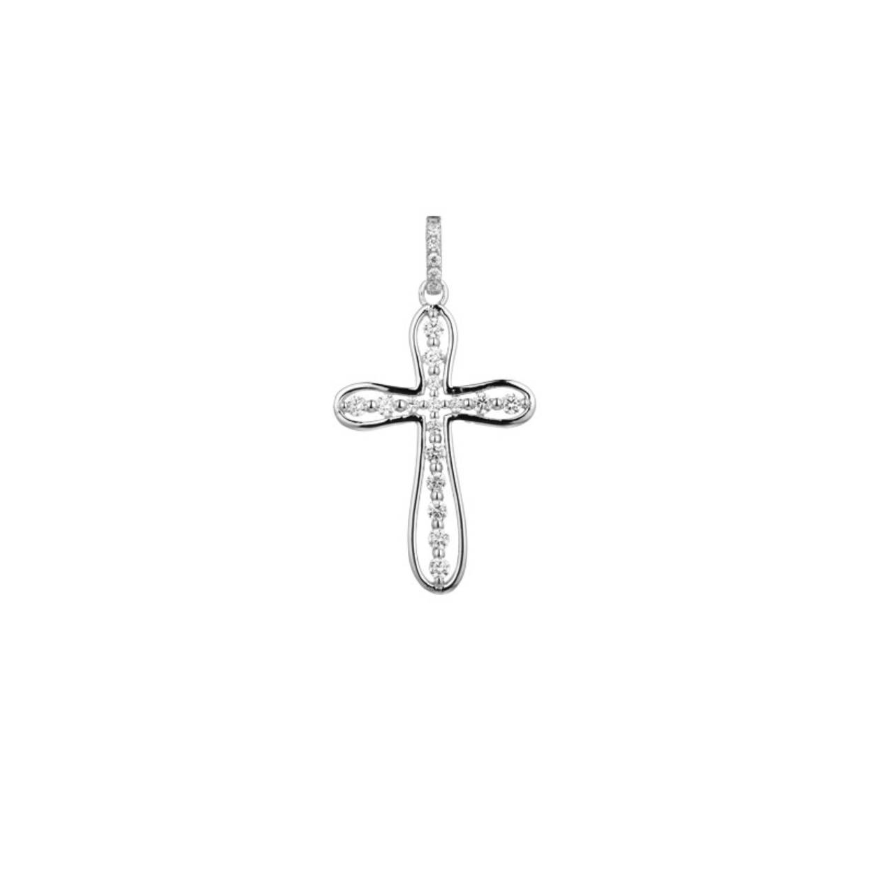 Zilveren hanger, kruis met zirkonia's 