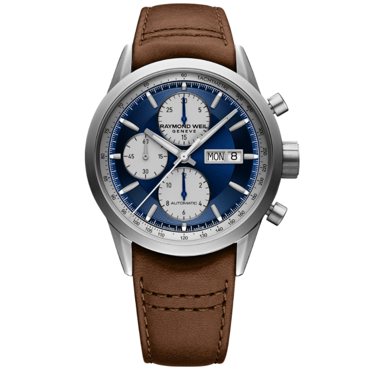 Raymond Weil horloge met lederen band, Freelancer bruin/blauw