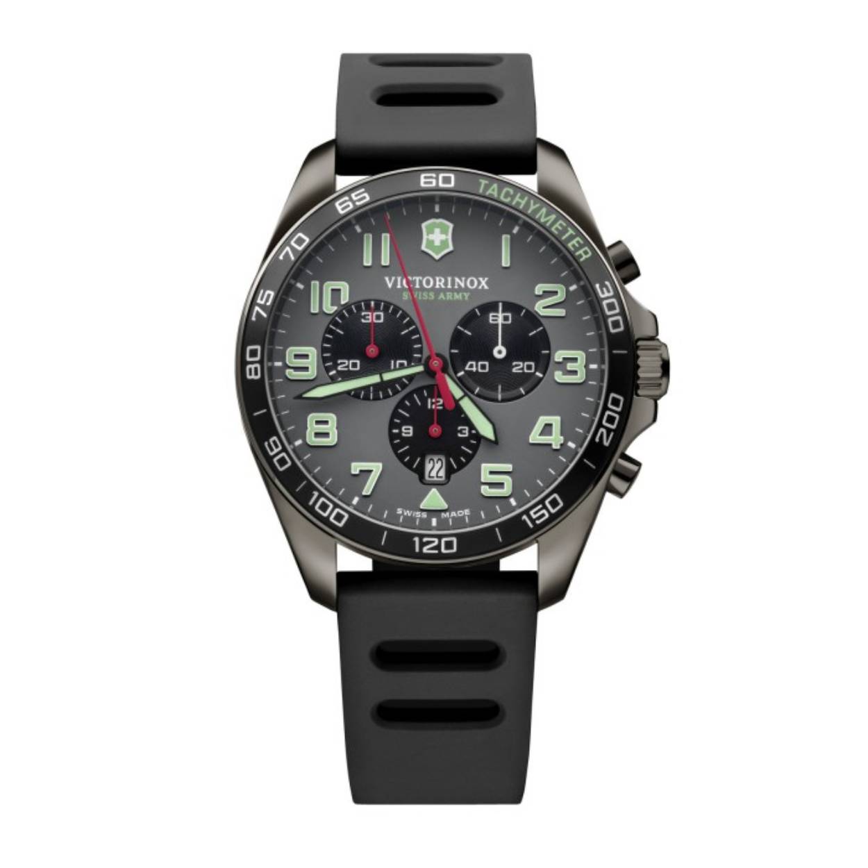 Sporty, colorful timepiece for every occasion
Swiss made watch with chronograph functions and tachymeter scale
Easy 24-hour readability thanks to generously sized hands and numerals with SuperLuminova®
