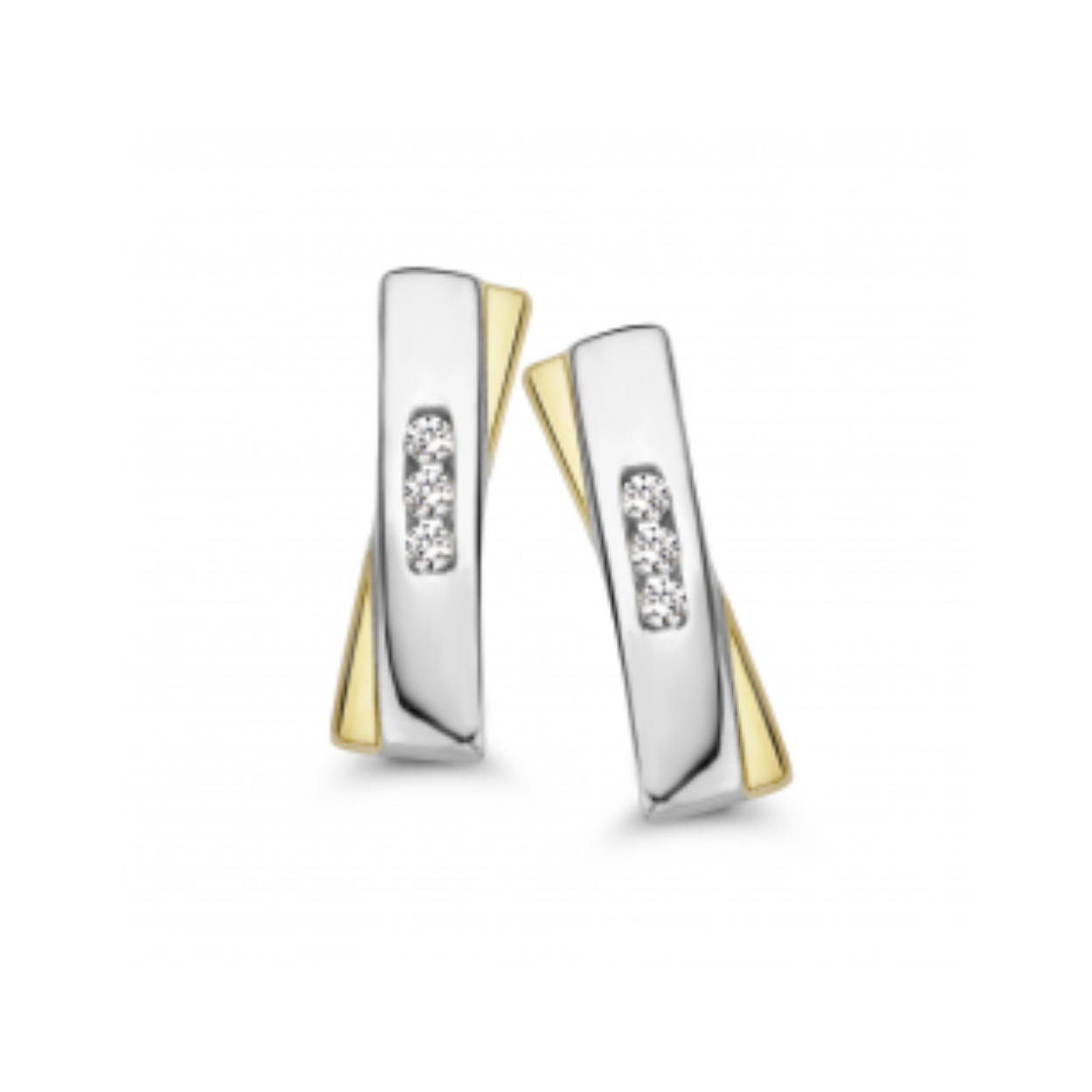 Bicolor oorstekers met briljant geslepen diamanten van totaal 0.03ct.