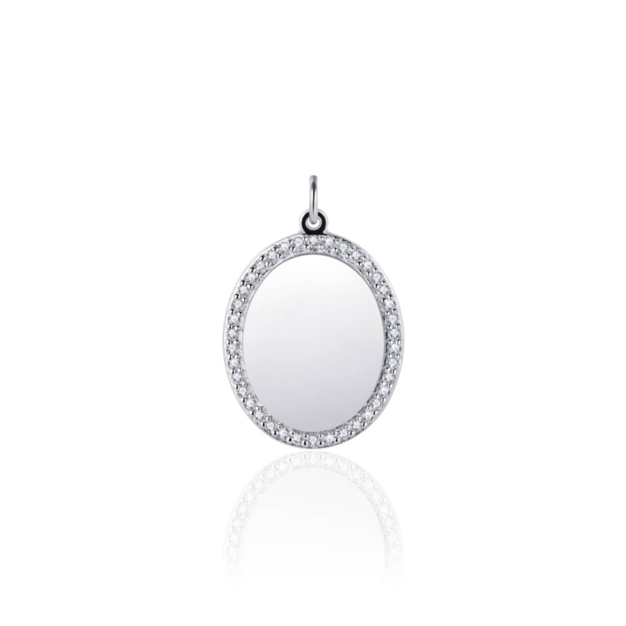 Zilveren hanger graveerplaat Ovaal 14x17mm zirkonia
