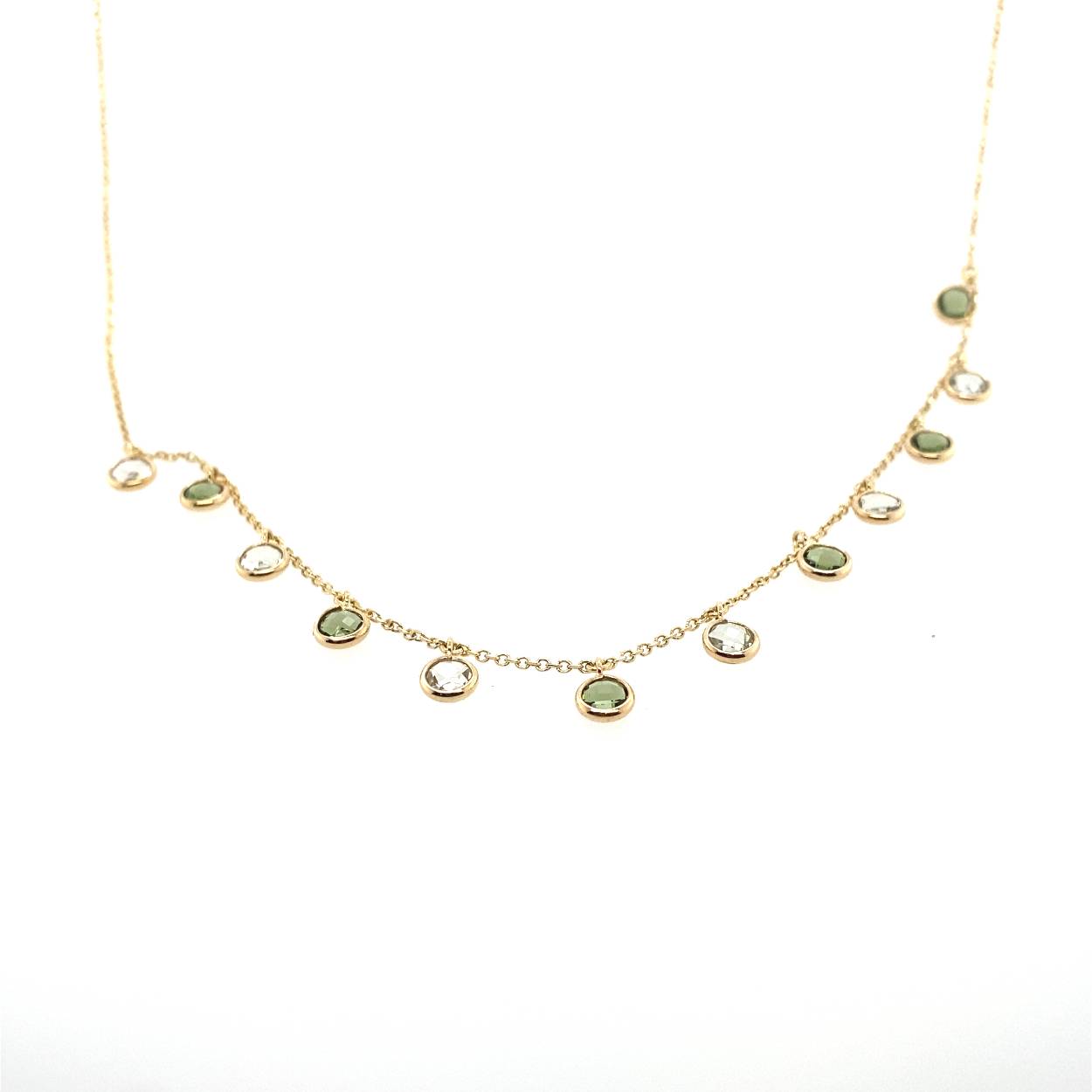 geelgouden collier met prasioliet en tourmalijn