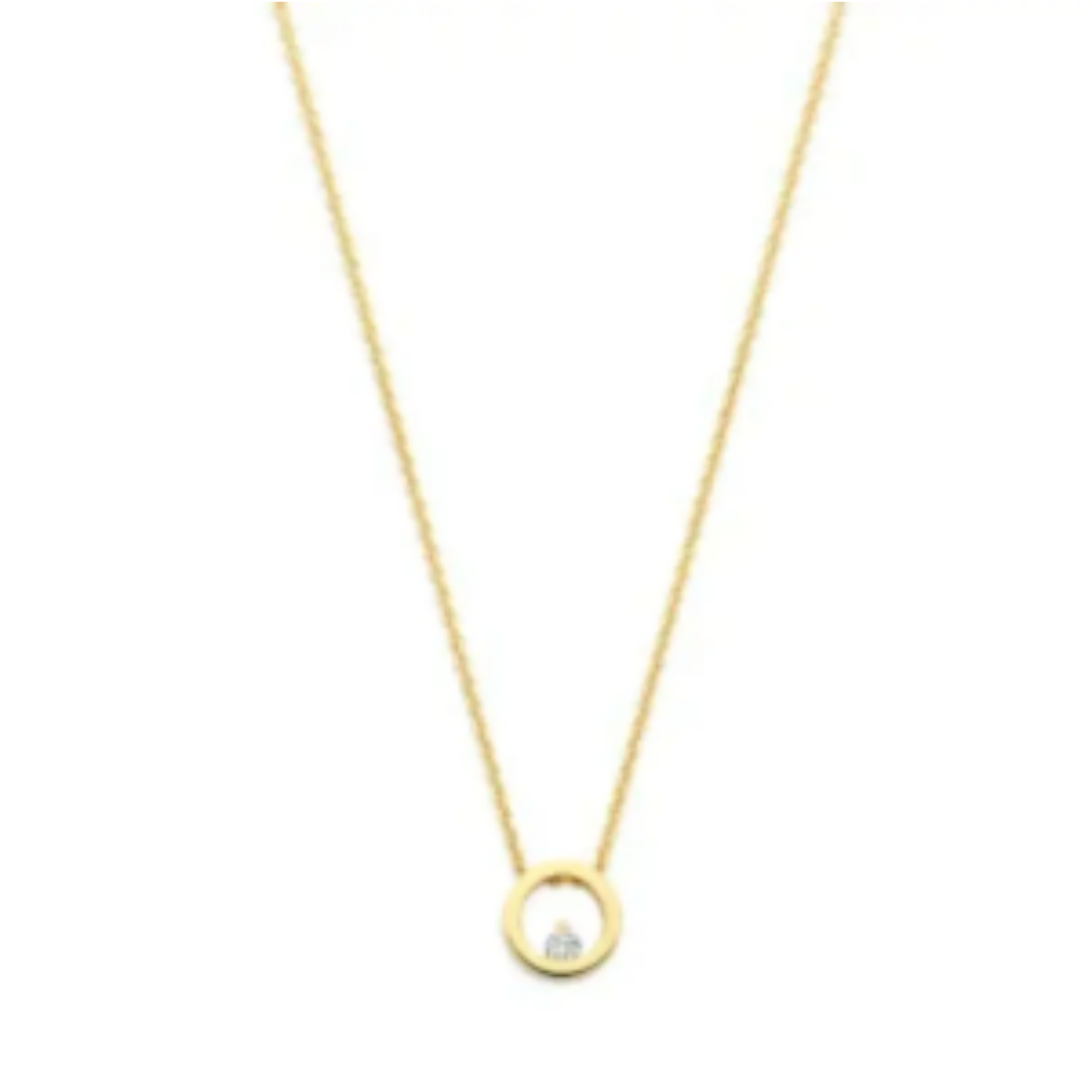 De ketting Circle 004 kenmerkt zich door een prachtige diamant van 0.04 ct als stralend middelpunt van de cirkel, wat een subtiele en toch opvallende uitstraling creëert.

Deze ketting symboliseert tijdloze elegantie en moderne verfijning, waardoor het een perfecte keuze is voor elke gelegenheid.

Voeg een vleugje schittering toe aan je look met deze prachtige ketting Circle 004.