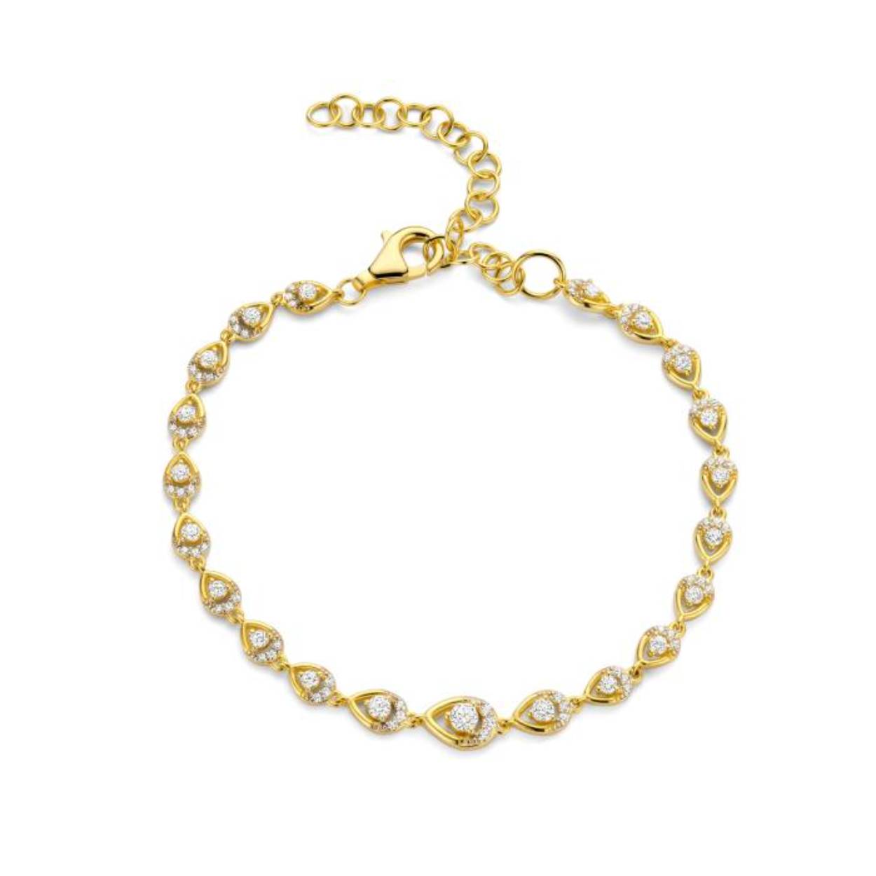 De armband is vervaardigd uit zilver met een laag plaque goud.
De armband is op elke schakel voorzien van witte zirkonium.