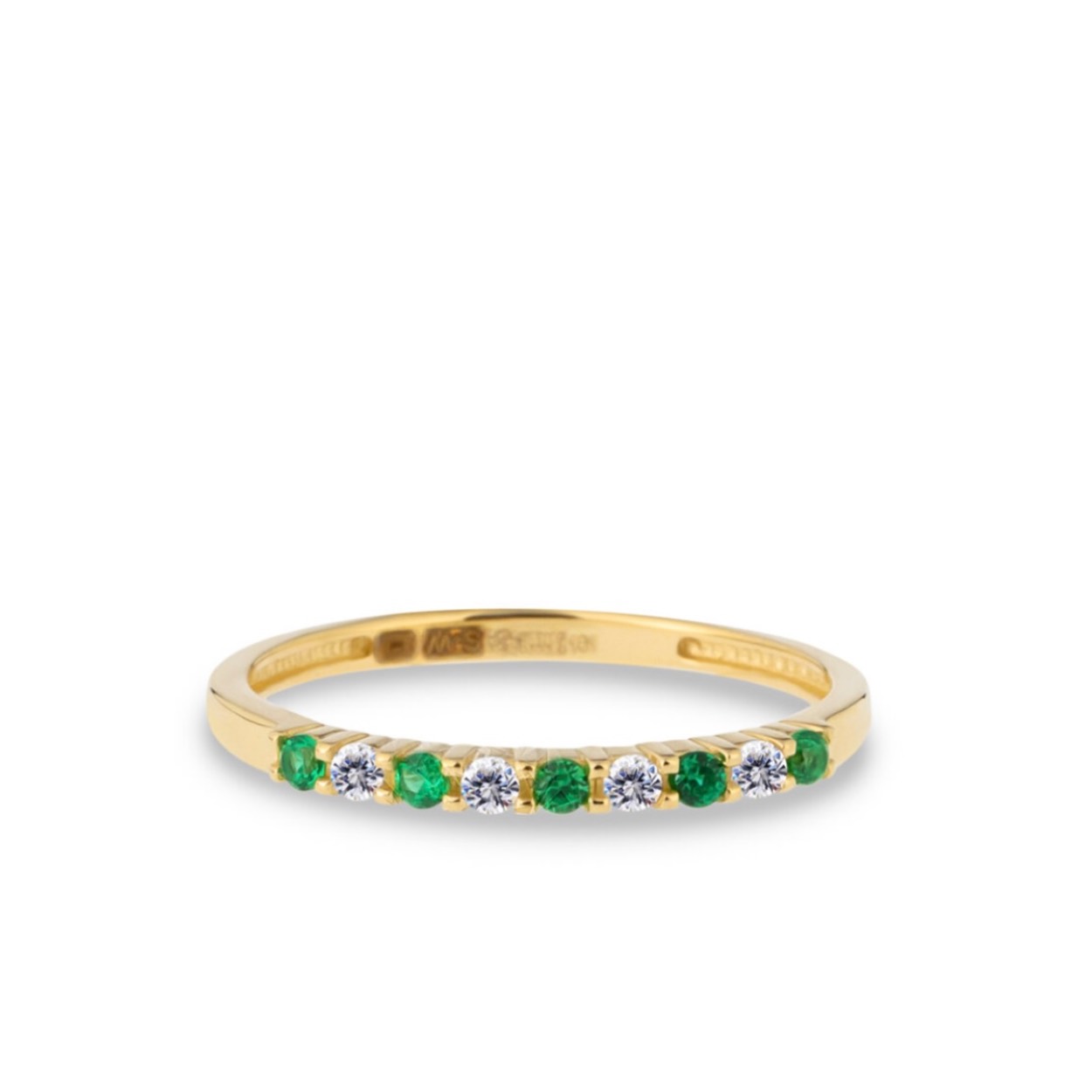 Swing Jewels 14 karaats geelgouden ring met groene en witte zirkonia's 