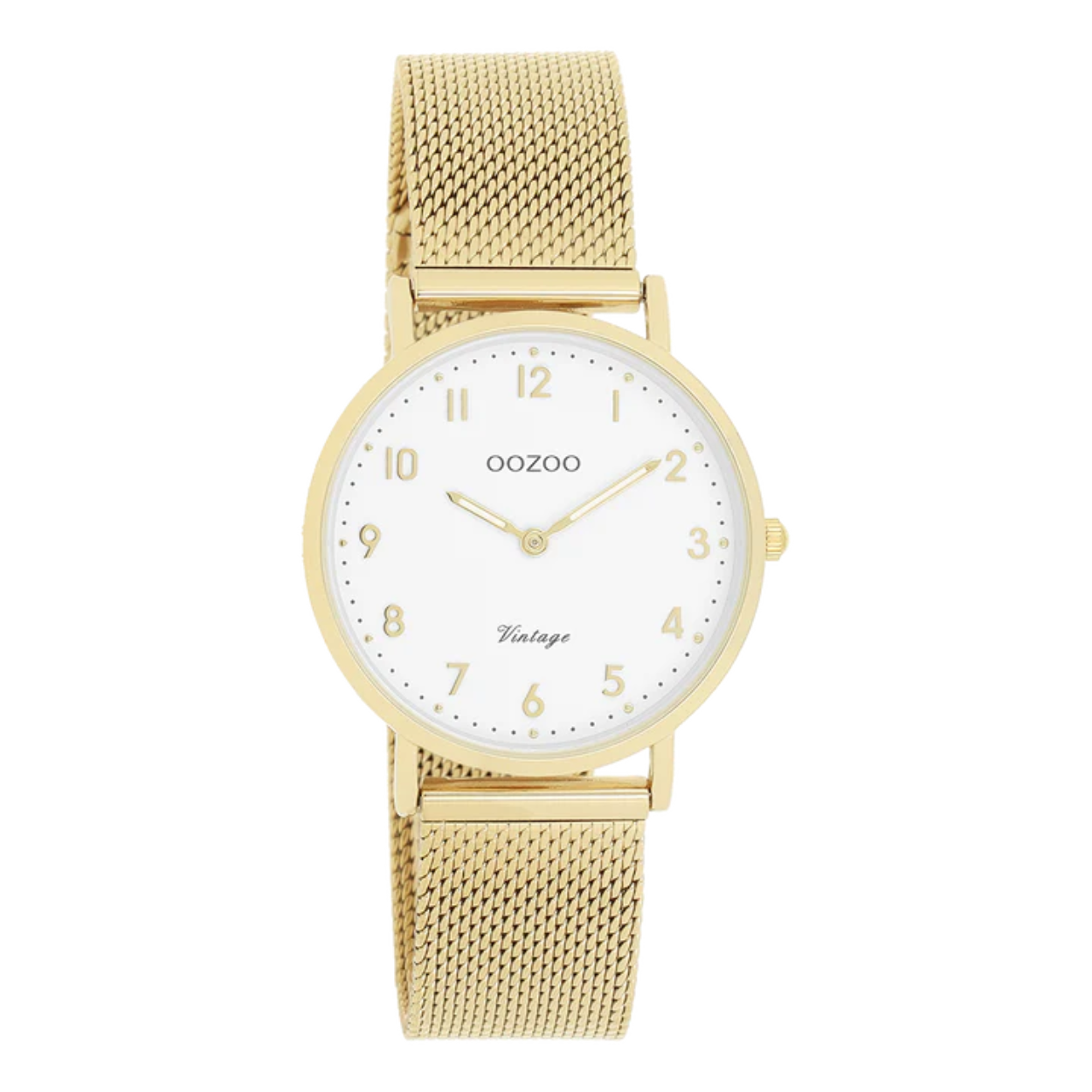De klassieke look blijft centraal staan in deze trendy serie en daarom is dit OOZOO vintage ronde design met een speelse knipoog dé musthave van het seizoen! Dit dames horloge is de perfecte combinatie van comfort en fashion met zijn 32 mm goudkleurige metalen horlogekast en witte wijzerplaat. De wijzerplaat heeft goudkleurige stippen en cijfers tijdsaanduidingen en bijpassende kleurige wijzers. De goudkleurige metalen mesh armband maakt dit horloge tot een trendy accessoire dat je elke dag kunt dragen. Dit horloge voegt de sprankeling toe aan je outfit. Het mineraalglas ligt in een 6,9 mm dunne metalen horlogekast met IP-plating. De C20347 heeft een stainless steel achterplaat en is nikkel-safe.
