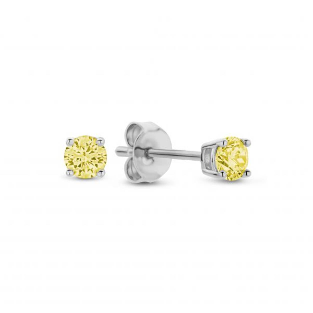 Zilvere oorknopjes zirkonia 3 mm geel