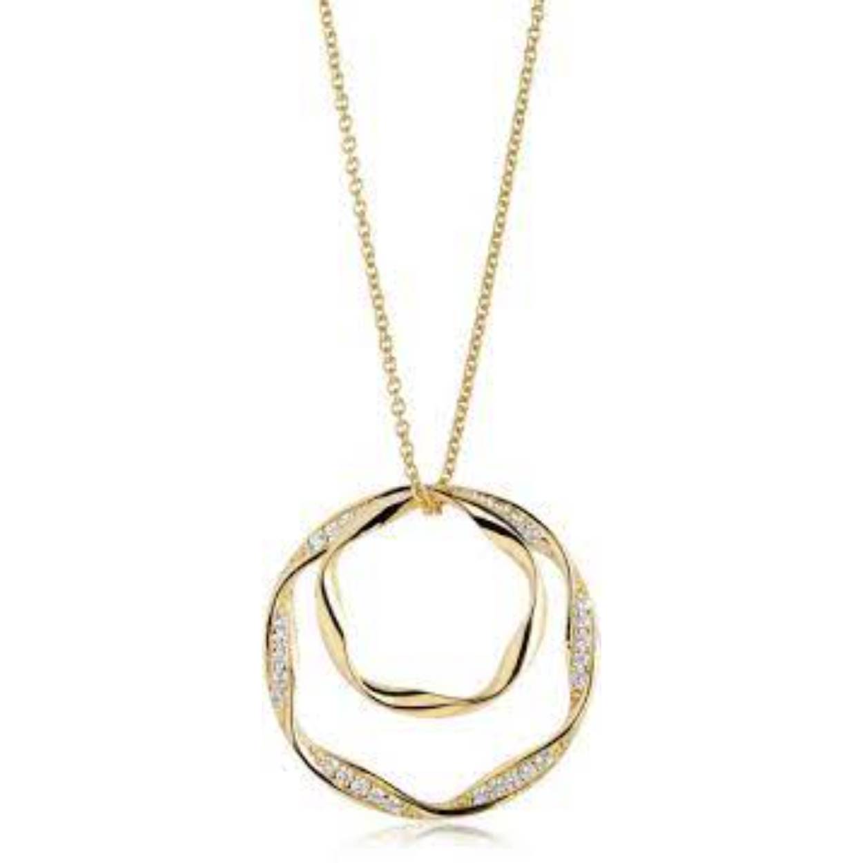 Een zilveren collier met hanger  van het merk Sif Jakobs. De kleur van het sieraad is geelgoud. Dit sieraad bevat de edelsteen: zirconia. De kleur van deze edelsteen is: wit.