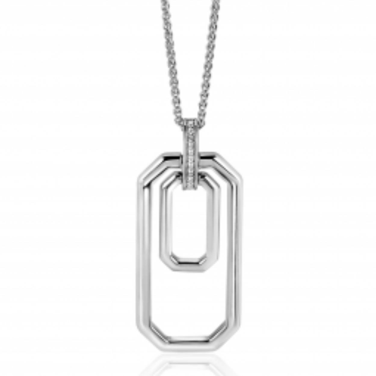 ZINZI zilveren palmier ketting 70cm met trendy grote achthoekige hanger van 40mm, waarbij het luxe oog is bezet met witte zirconia's. Deze ketting hangt stijlvol lang om de hals. Vervaardigd van eerste gehalte zilver (925) en voorzien van een extra rodiumlaag voor een langdurige glans.