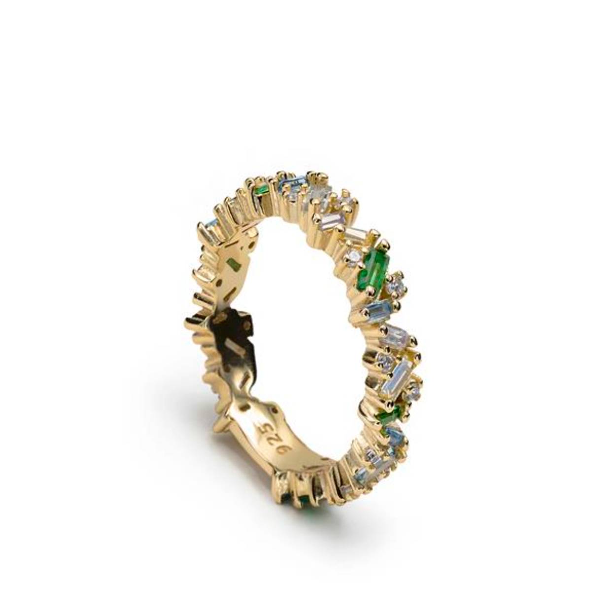 Zilver vergulde ring met groene  zirkonia