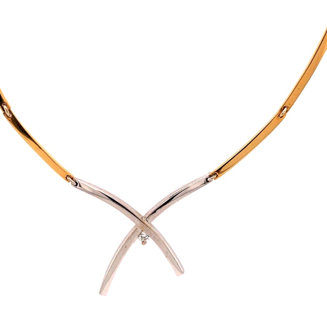 Eclat 14krt geel/witgouden collier met diamant