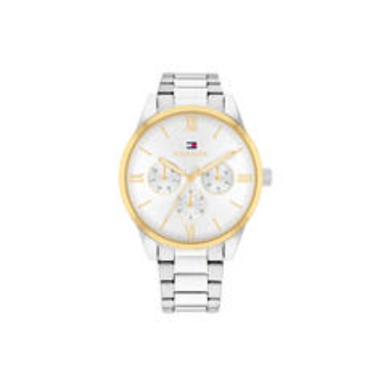 Tommy Hilfiger TH1782744 Horloge Dames Staal Zilverkleurig 38mm
Dit specifieke horloge van Tommy Hilfiger uit de Camille serie met artikelnr: TH1782744 is een luxe horloge die zeker niet in je collectie mag ontbreken. Het stalen dameshorloge heeft een ronde zilverkleurige kast met een goudkleurige gladde bezel. Het horloge heeft een zilverwitte wijzerplaat met uren die worden weergegeven met goudkleurige romeinse cijfers. Verder is het horloge multifunctioneel, heeft het dag,-datum en 24-uursaanduiding. Het horloge heeft een zilverkleurige verstelbare schakelband, een mineraalglas, een doorsnee van 38mm en is 3ATM.  

Het merk:
Sinds de lancering van het merk in 1985 is Tommy Hilfiger wereldwijd bekend geworden als pionier van de klassieke Amerikaanse coole stijl. Geïnspireerd door de iconische popcultuur en het Amerikaanse erfgoed. De dames en herencollectie van dit seizoen bestaan uit minimalistische silhouetten en rustieke lederen details. De herenhorlogecollectie biedt iconische uurwerken met roestvrijstalen, lederen en siliconen banden.

Specificaties:
- Mineraalglas
- Ronde kast 38mm
- Goudkleurige bezel
- Zilverkleurige horlogekast
- Zilverwitte wijzerplaat
- Zilverkleurige schakelband
- Multifunctioneel
- 3ATM
