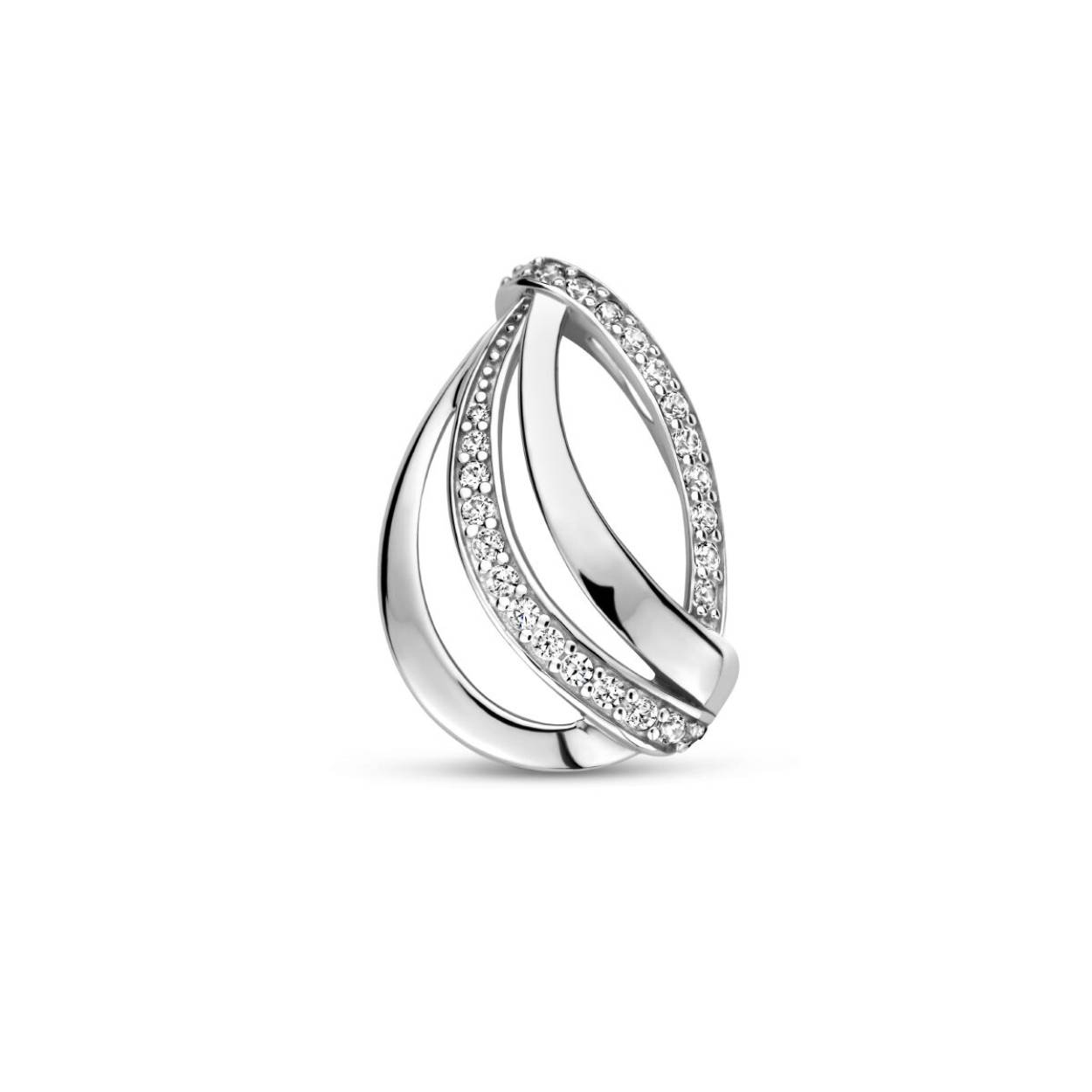 Gerhodineerd 925 zilveren hanger uitgevoerd met een zirkonia. De hanger heeft een afmeting van 19.2x13mm.
